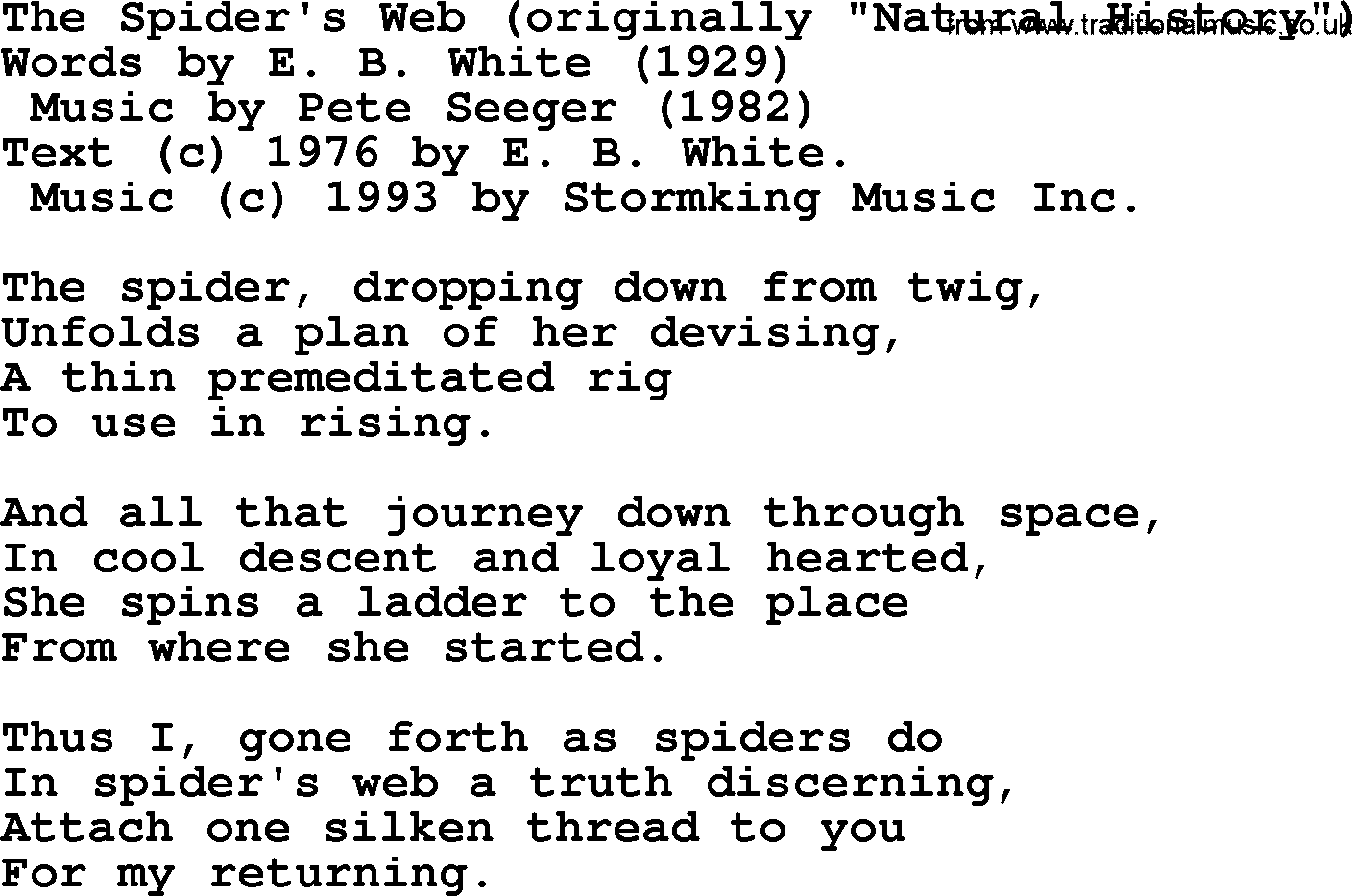 Pete Seeger song The Spider's Web(Natural History)-Pete-Seeger.txt lyrics