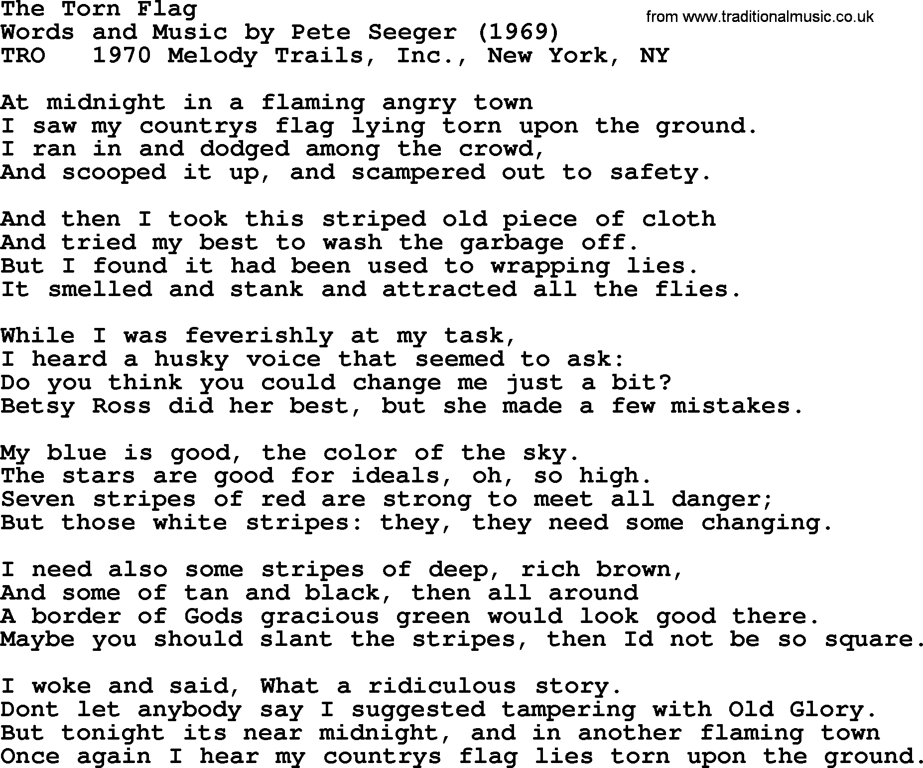 Pete Seeger song The Torn Flag-Pete-Seeger.txt lyrics