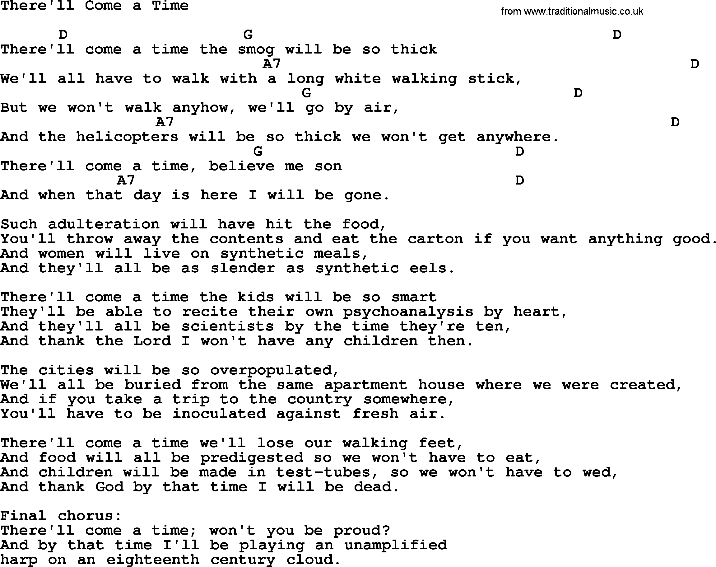 Pete Seeger song There'll Come a Time, lyrics and chords