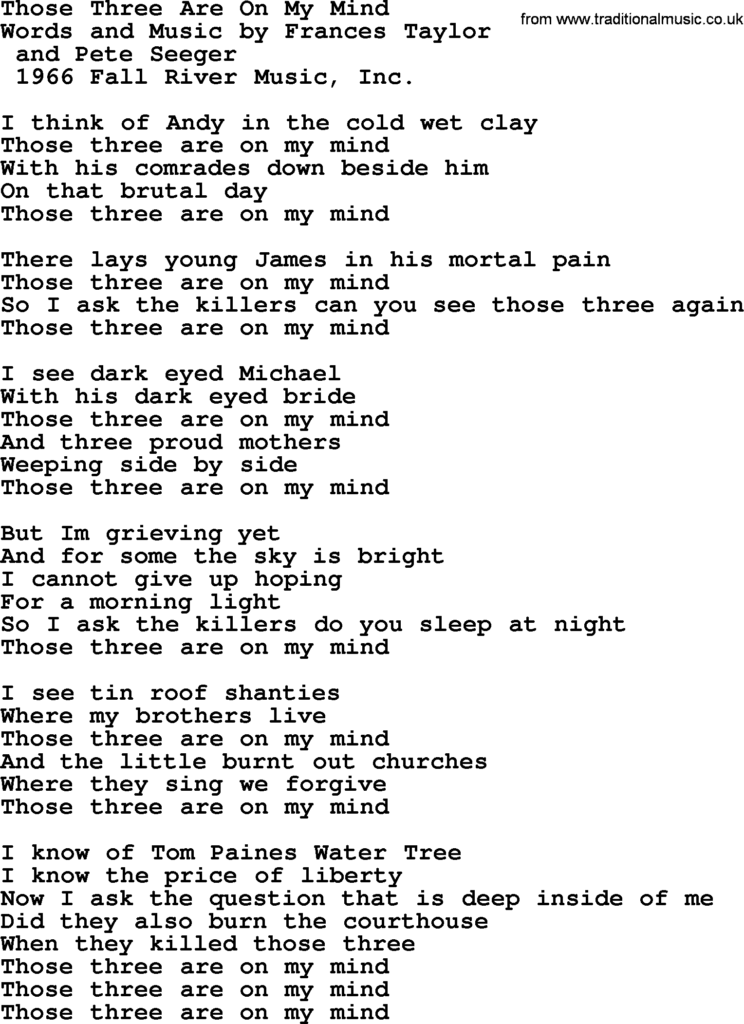 Pete Seeger song Those Three Are On My Mind-Pete-Seeger.txt lyrics