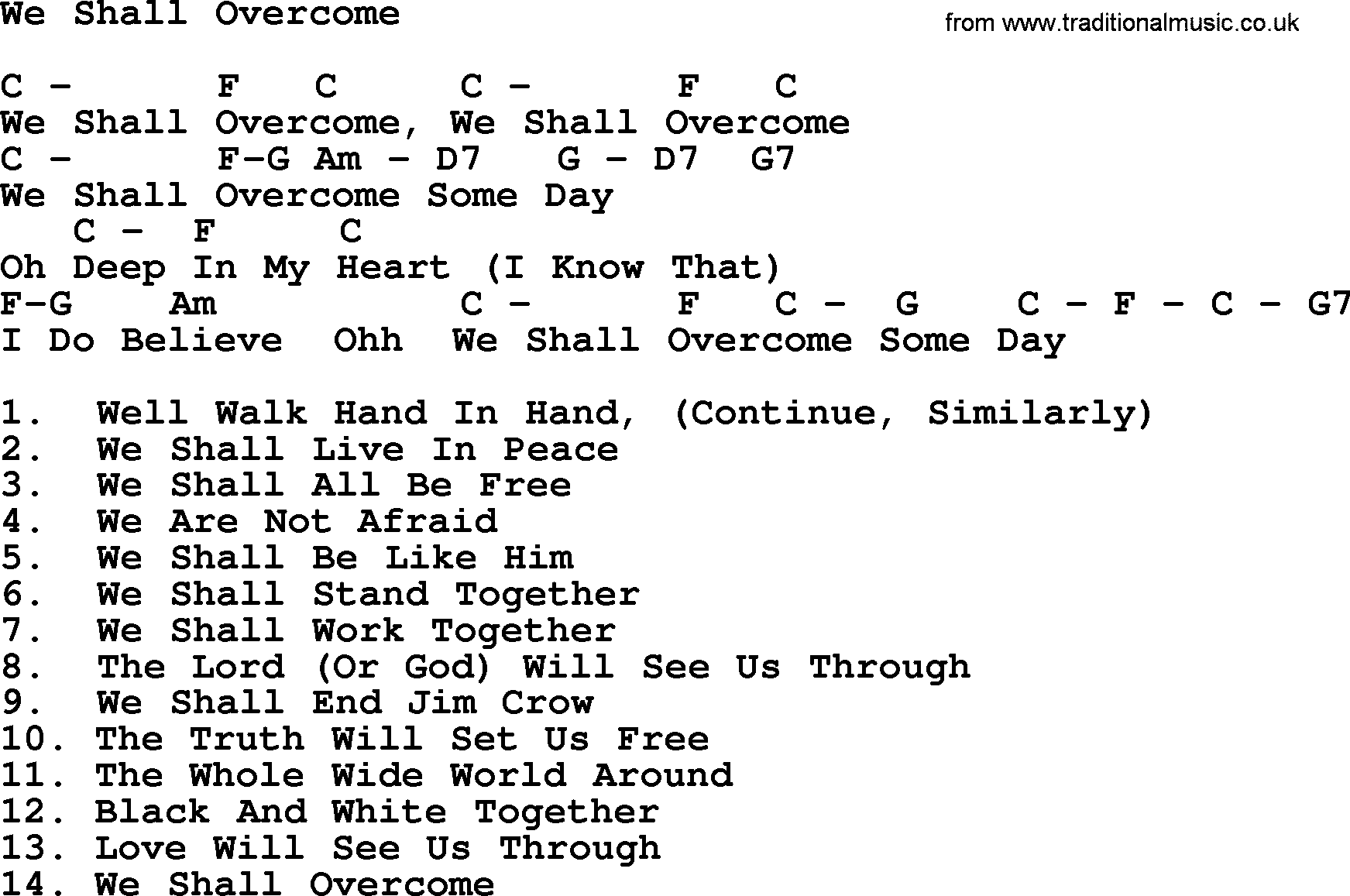 Pete Seeger song We Shall Overcome, lyrics and chords