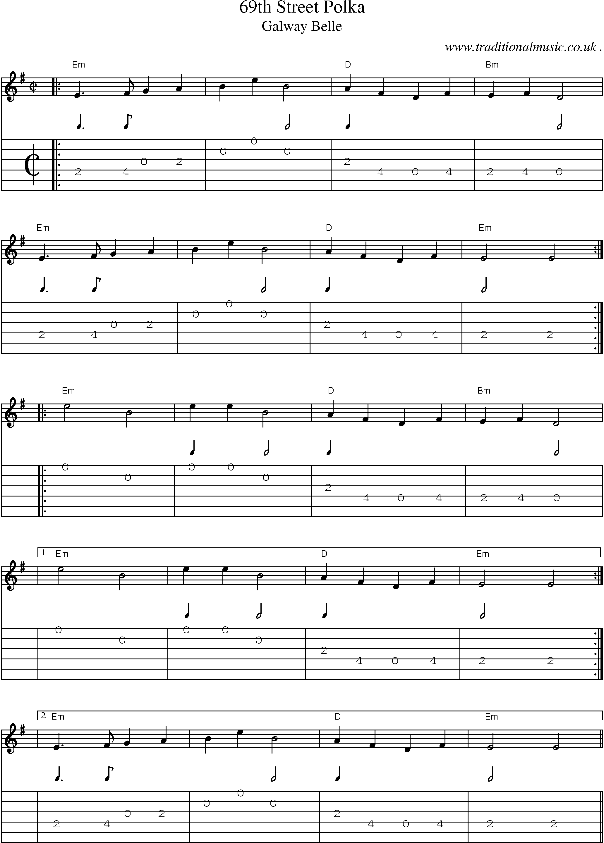 Music Score and Guitar Tabs for 69th Street Polka