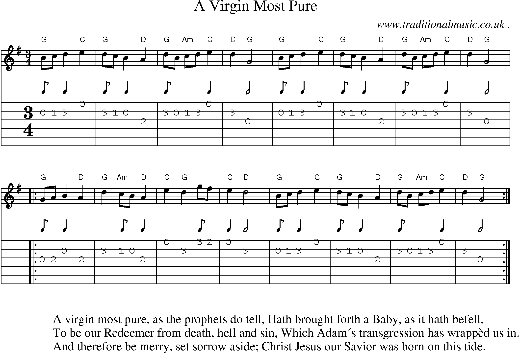 Music Score and Guitar Tabs for A Virgin Most Pure