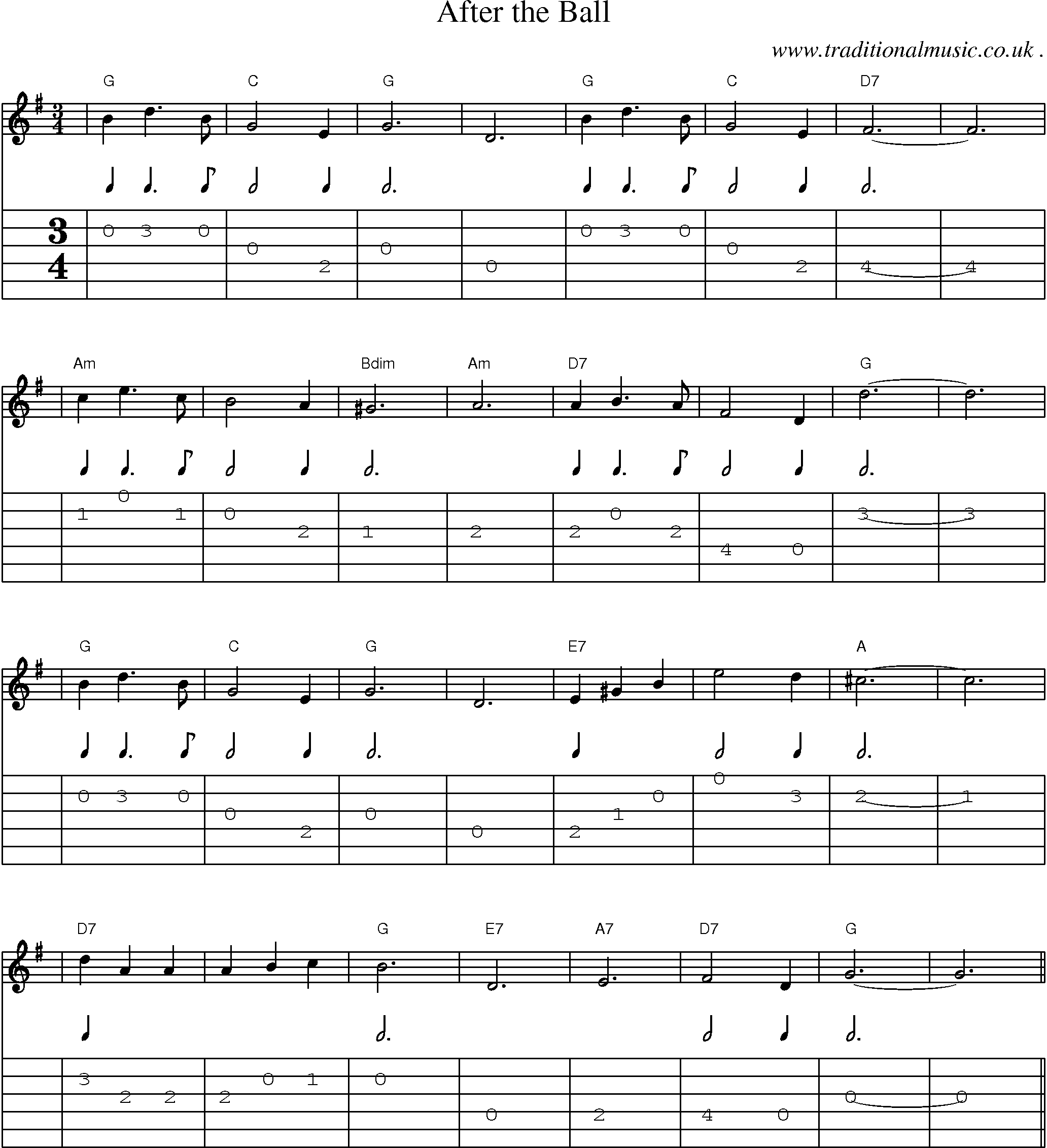 Music Score and Guitar Tabs for After The Ball