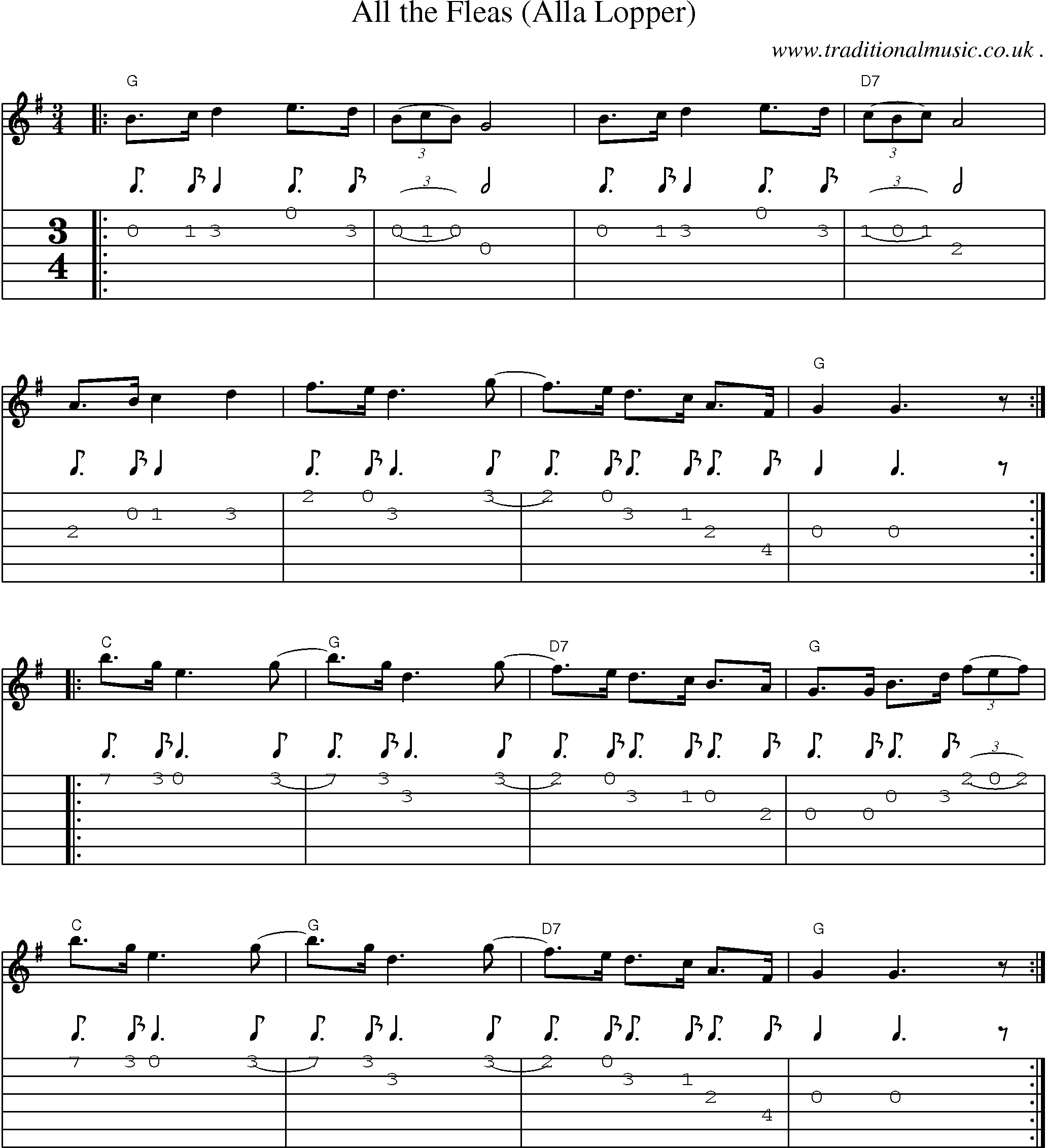 Music Score and Guitar Tabs for All The Fleas (alla Lopper)
