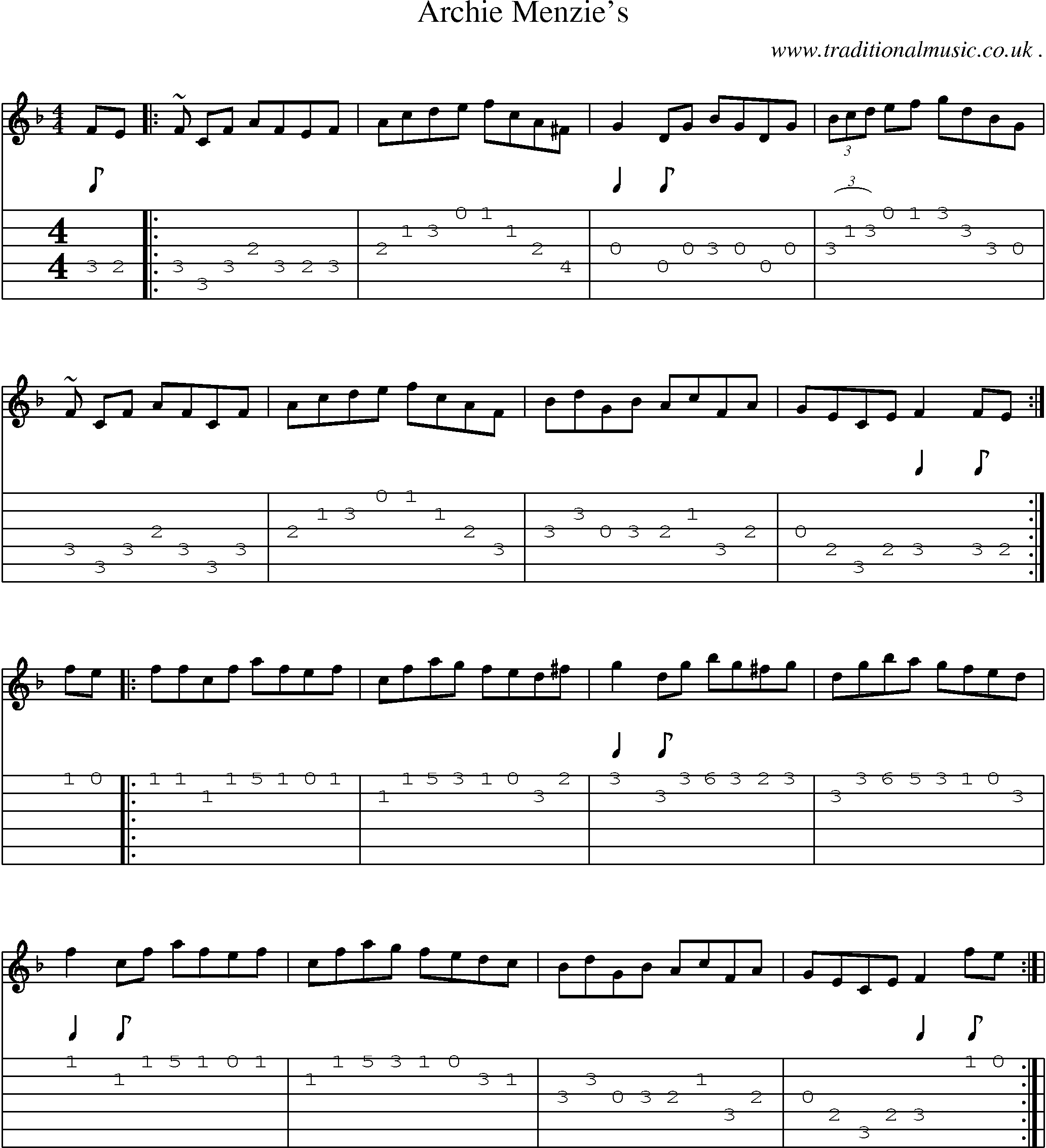 Music Score and Guitar Tabs for Archie Menzies