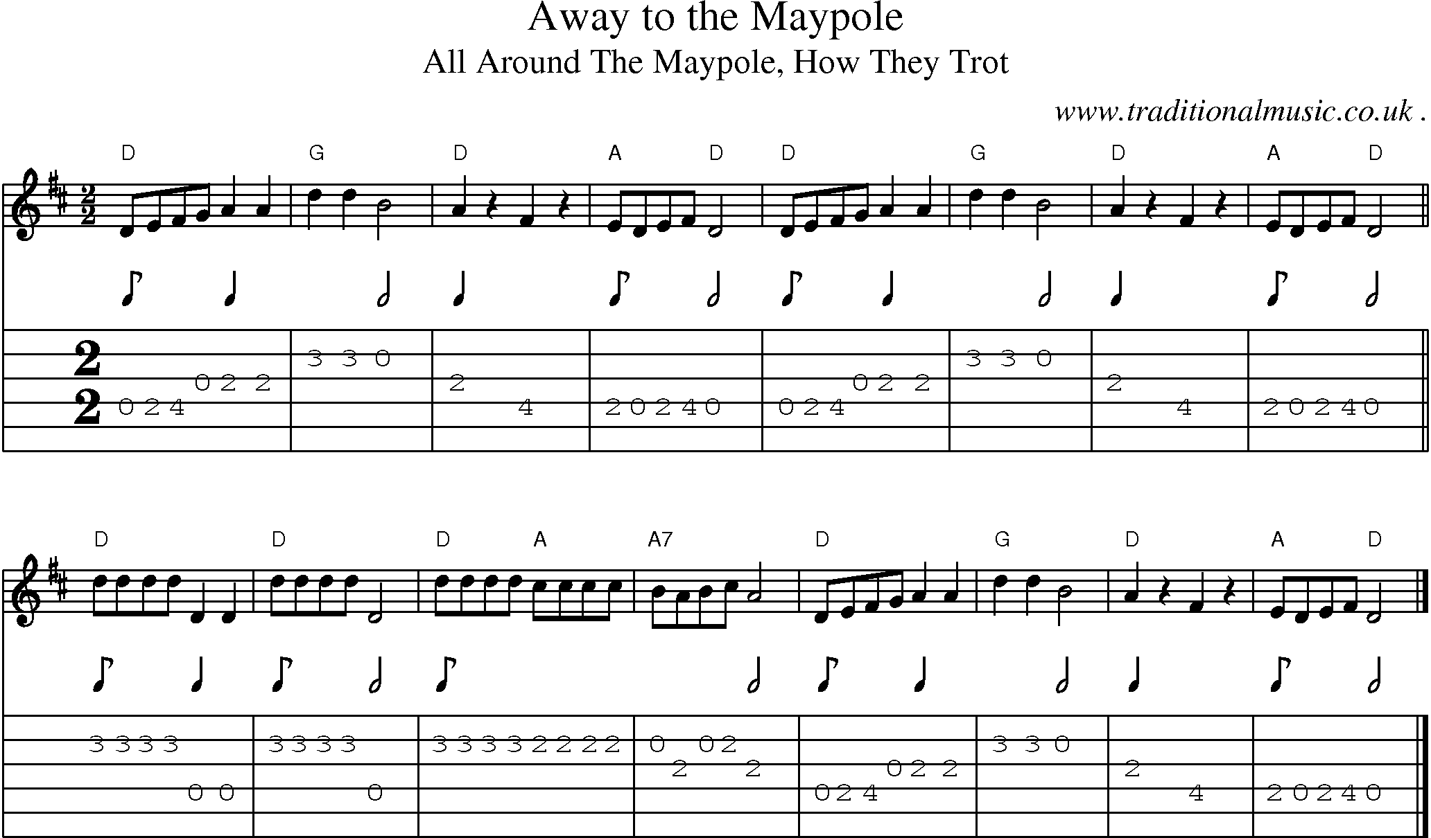 Music Score and Guitar Tabs for Away to the Maypole