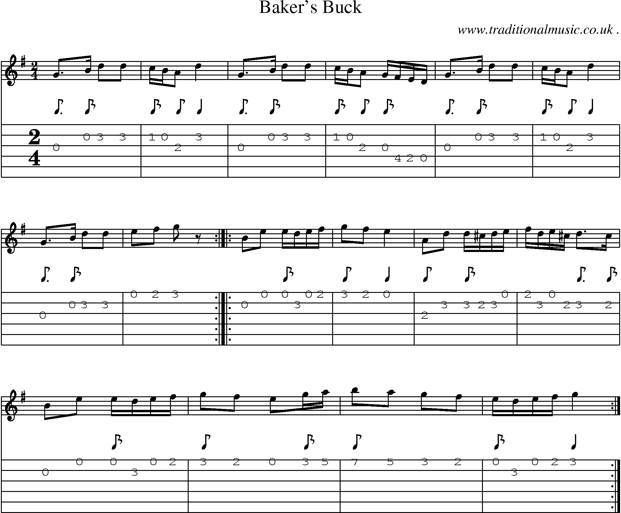 Music Score and Guitar Tabs for Bakers Buck
