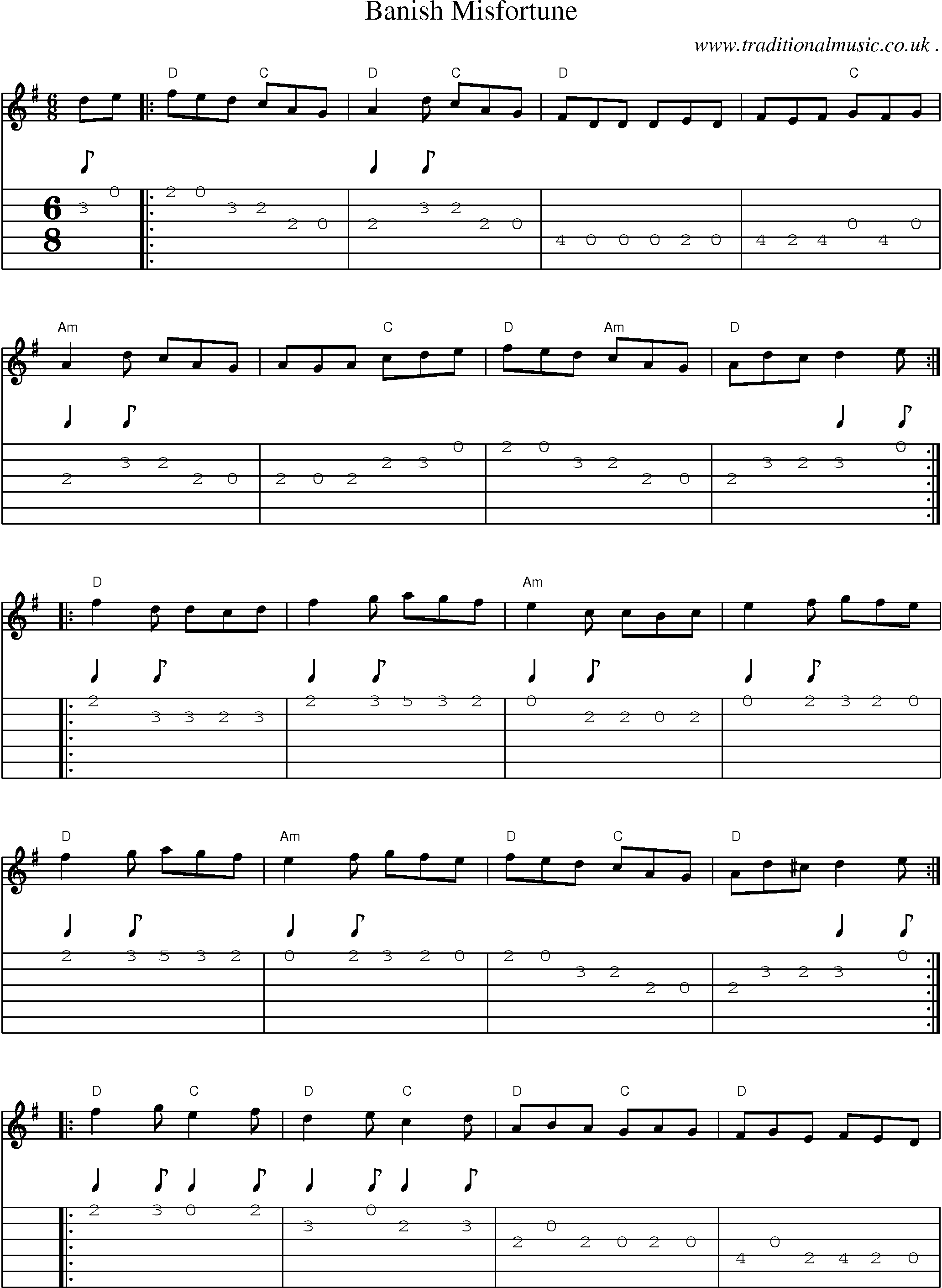 Music Score and Guitar Tabs for Banish Misfortune