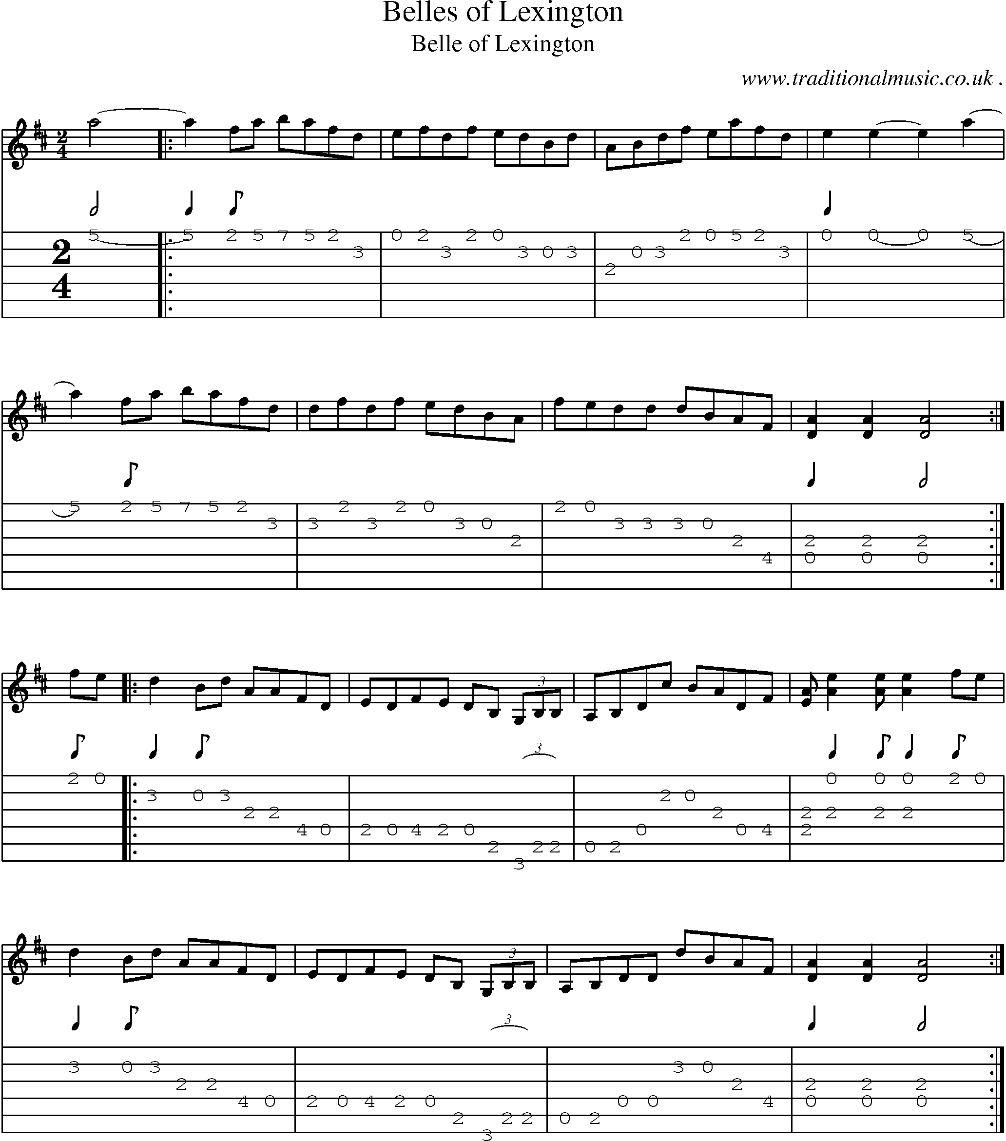 Music Score and Guitar Tabs for Belles Of Lexington