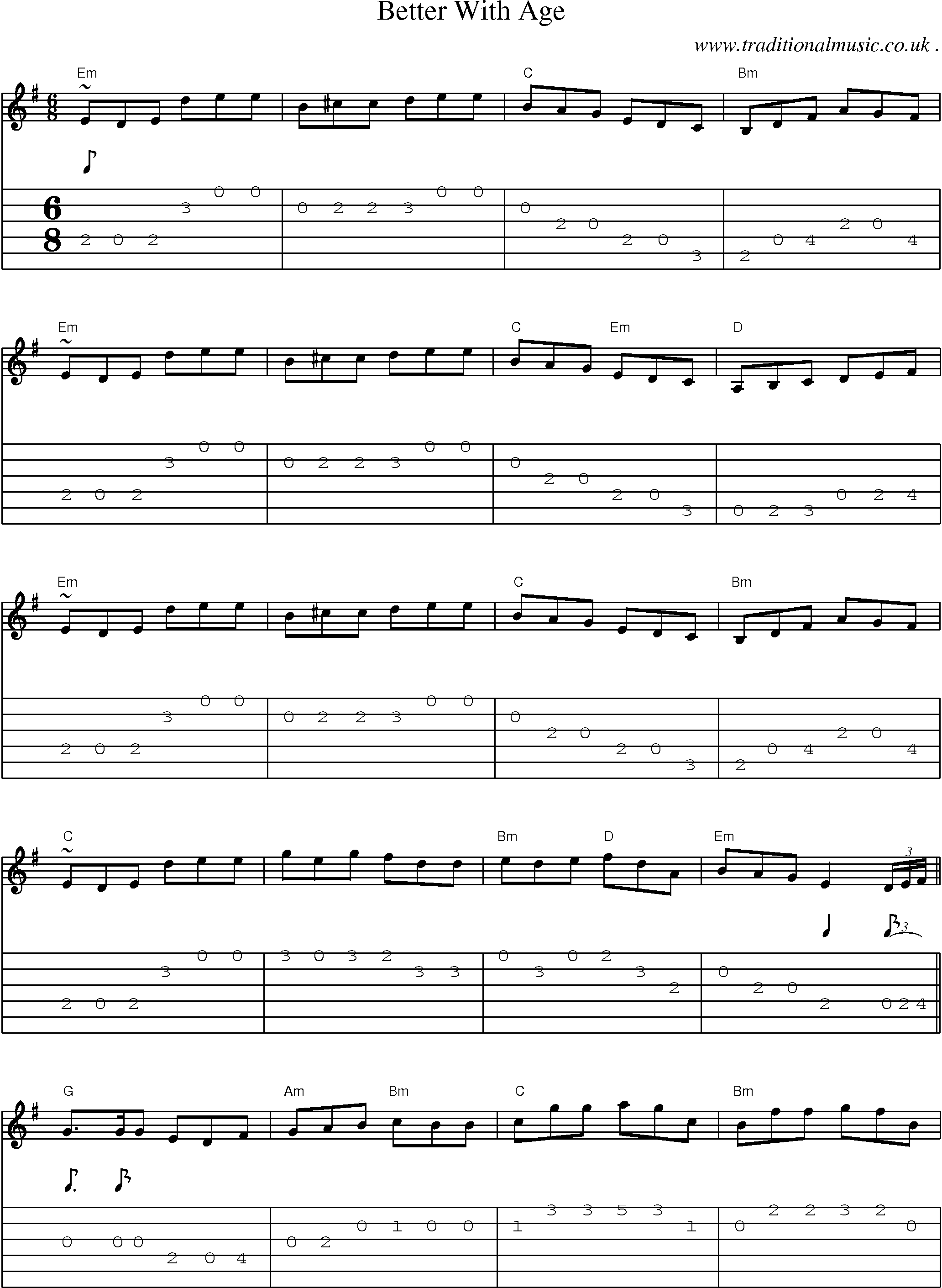 Music Score and Guitar Tabs for Better With Age