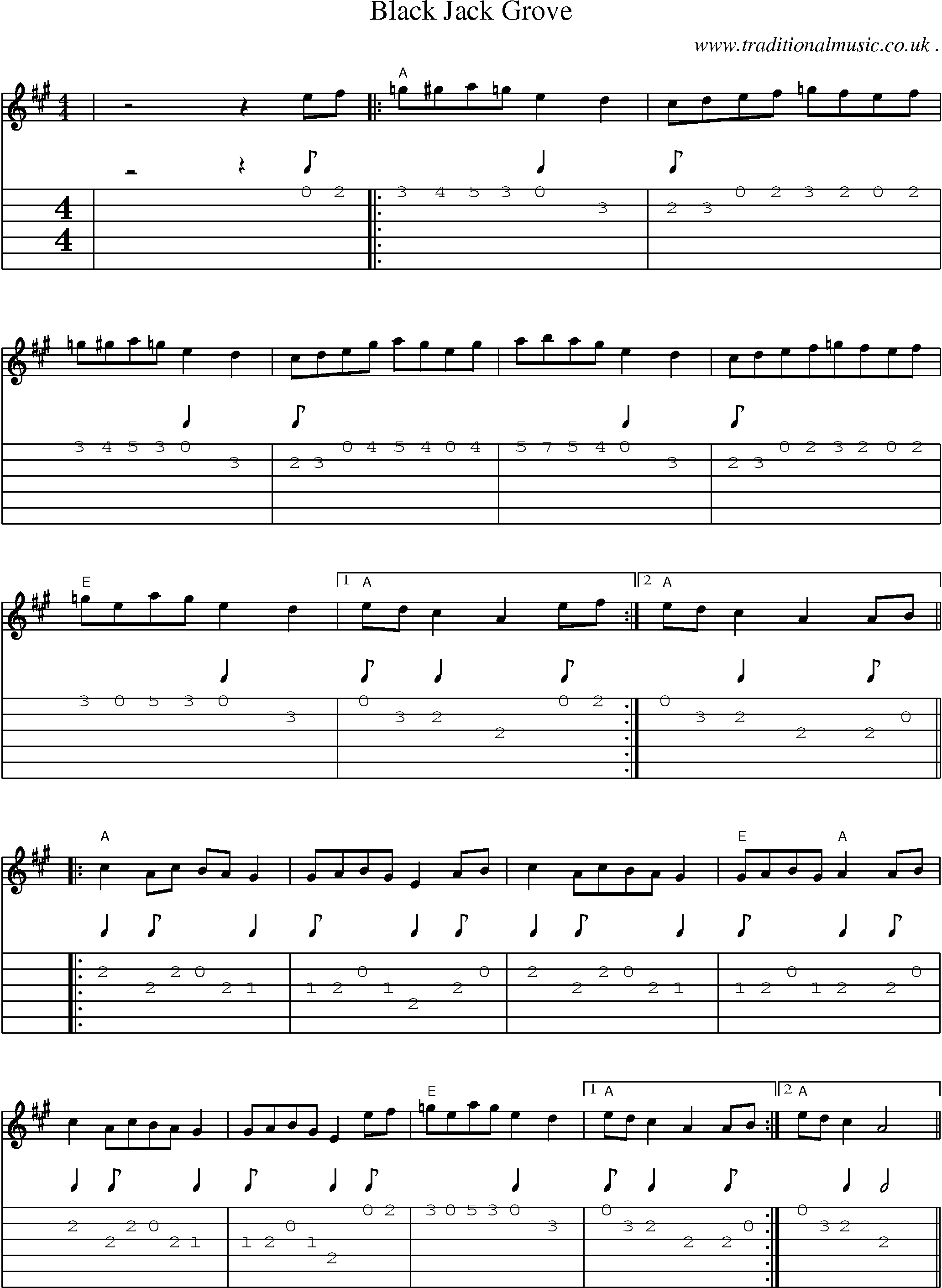 Music Score and Guitar Tabs for Black Jack Grove