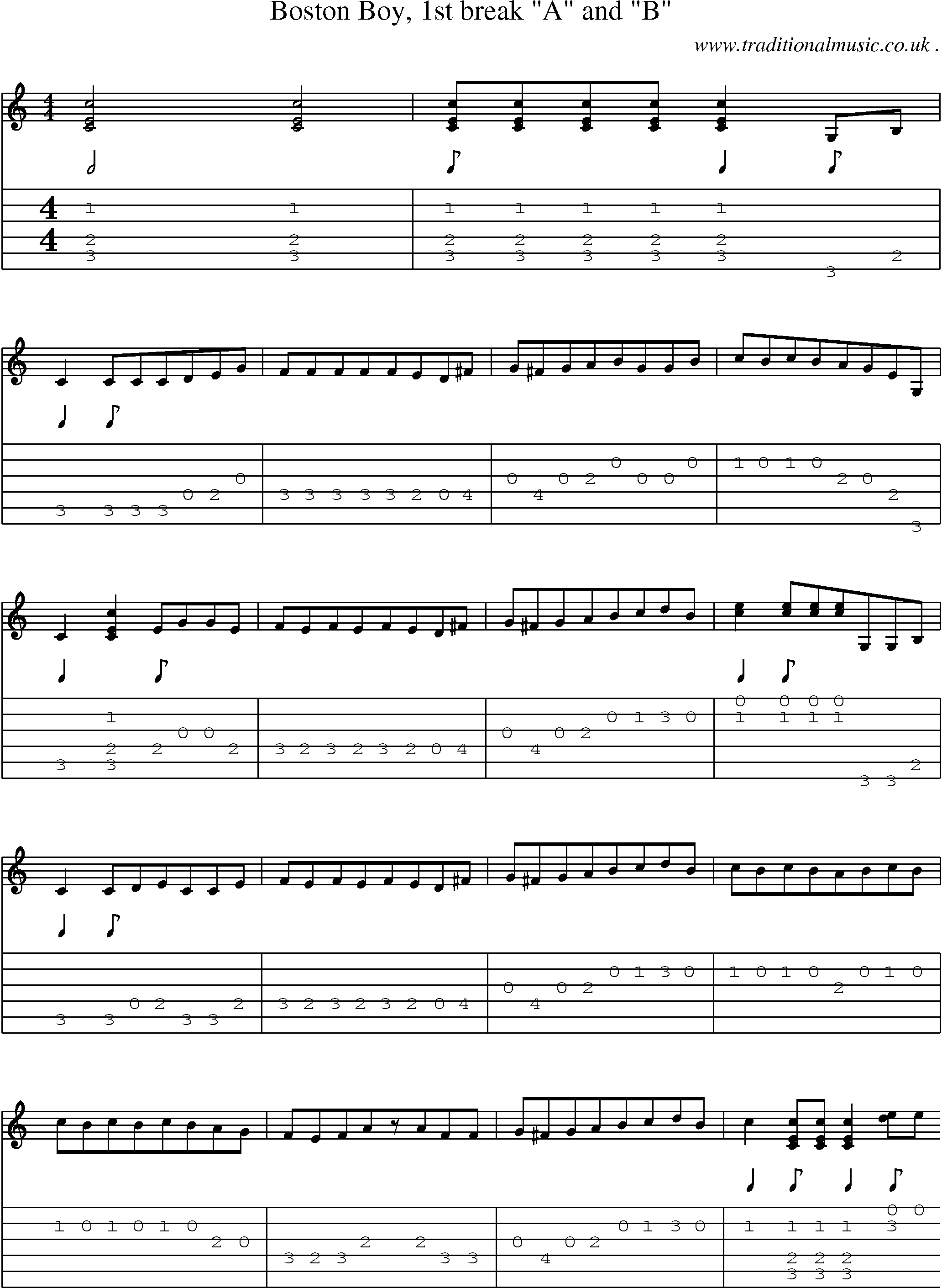 Music Score and Guitar Tabs for Boston Boy 1st Break A And B