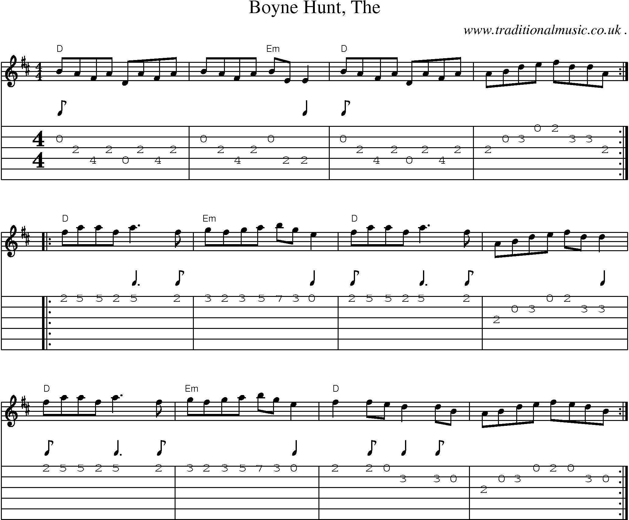 Music Score and Guitar Tabs for Boyne Hunt The