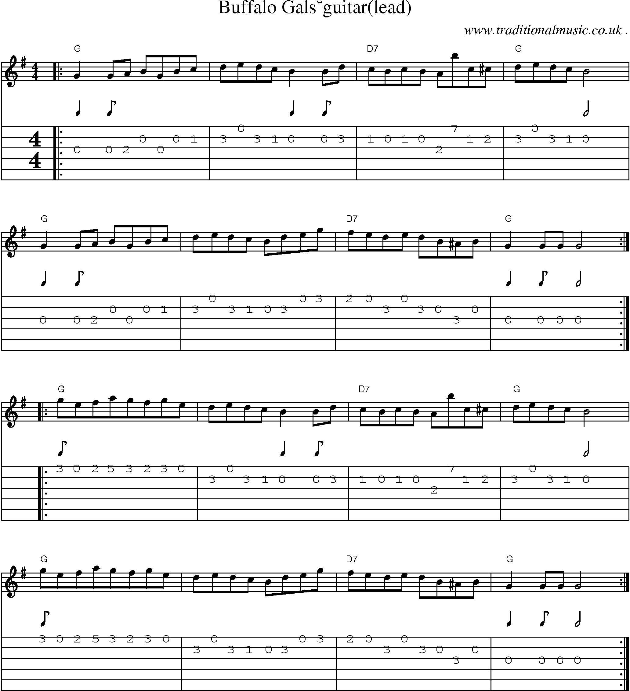 Music Score and Guitar Tabs for Buffalo Gals guitar ld