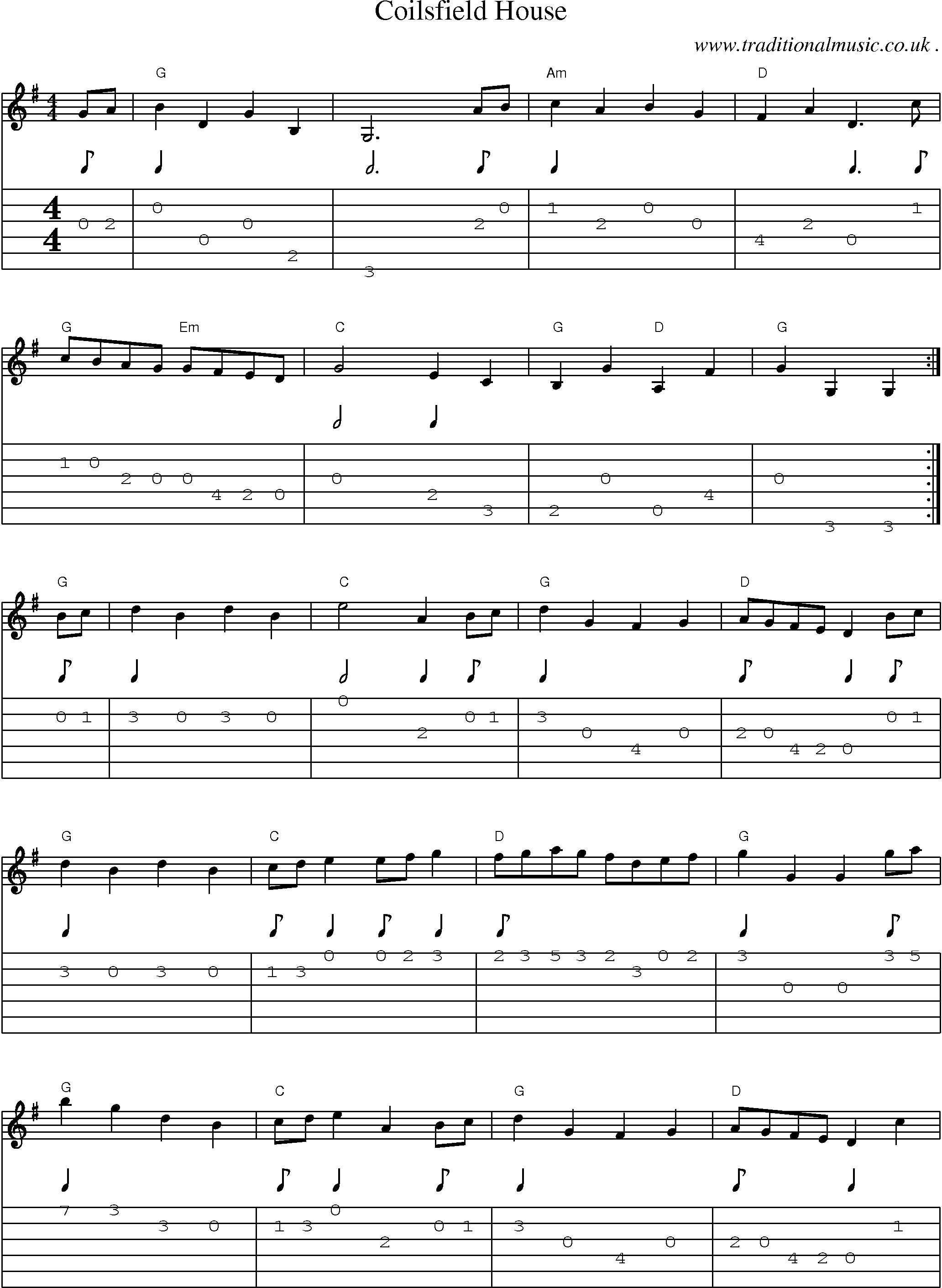 Music Score and Guitar Tabs for Coilsfield House