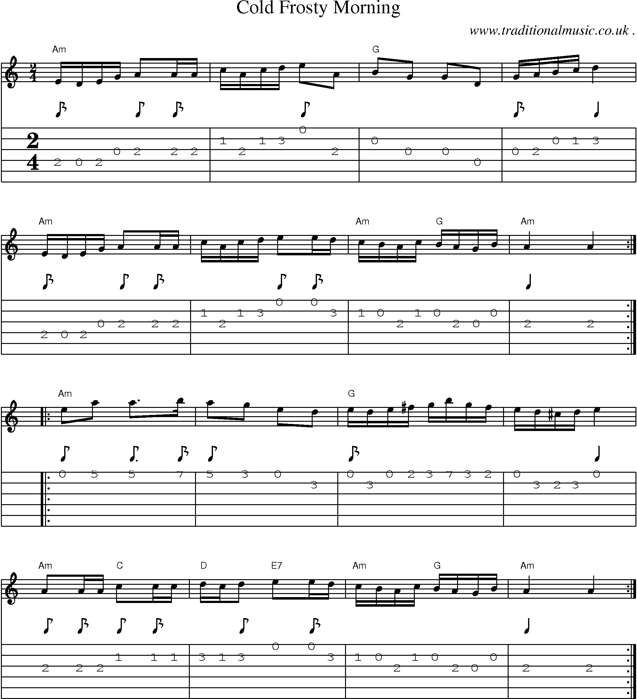 Music Score and Guitar Tabs for Cold Frosty Morning
