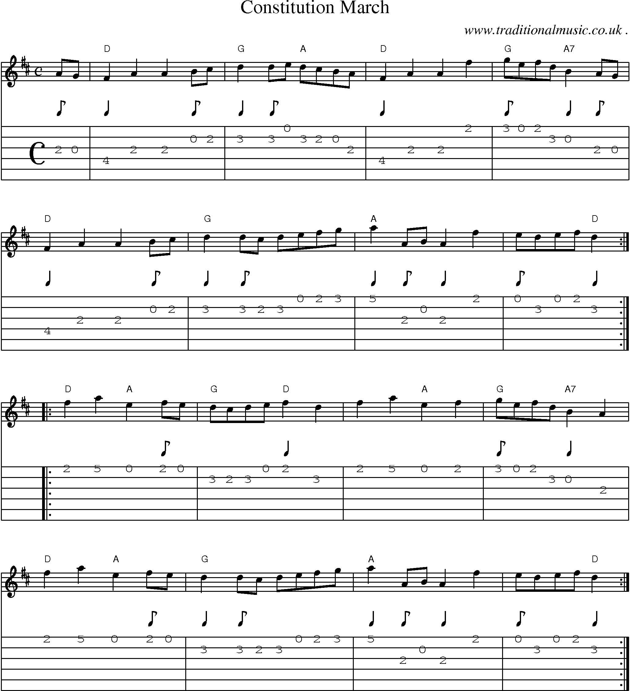 Music Score and Guitar Tabs for Constitution March