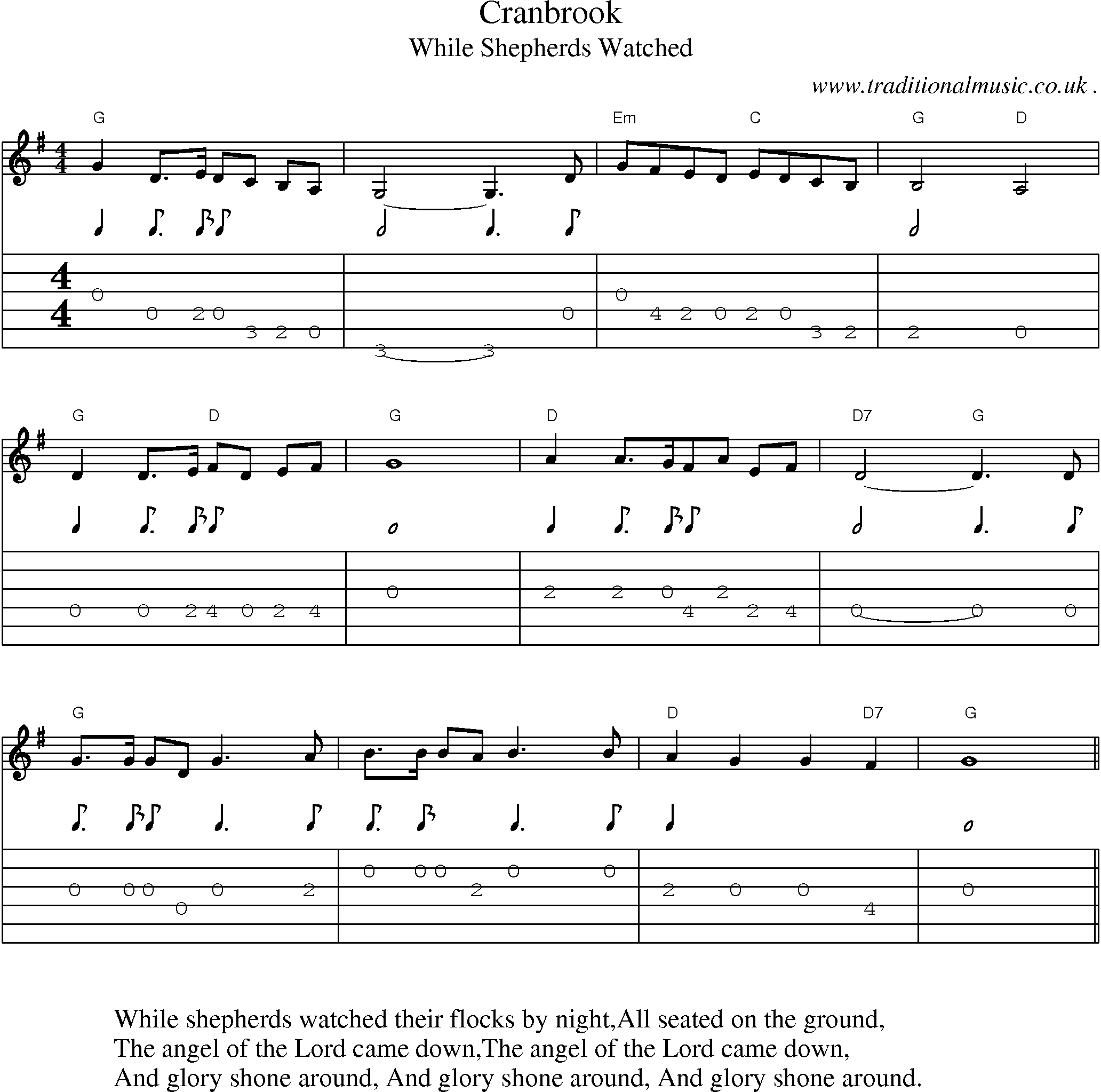 Music Score and Guitar Tabs for Cranbrook
