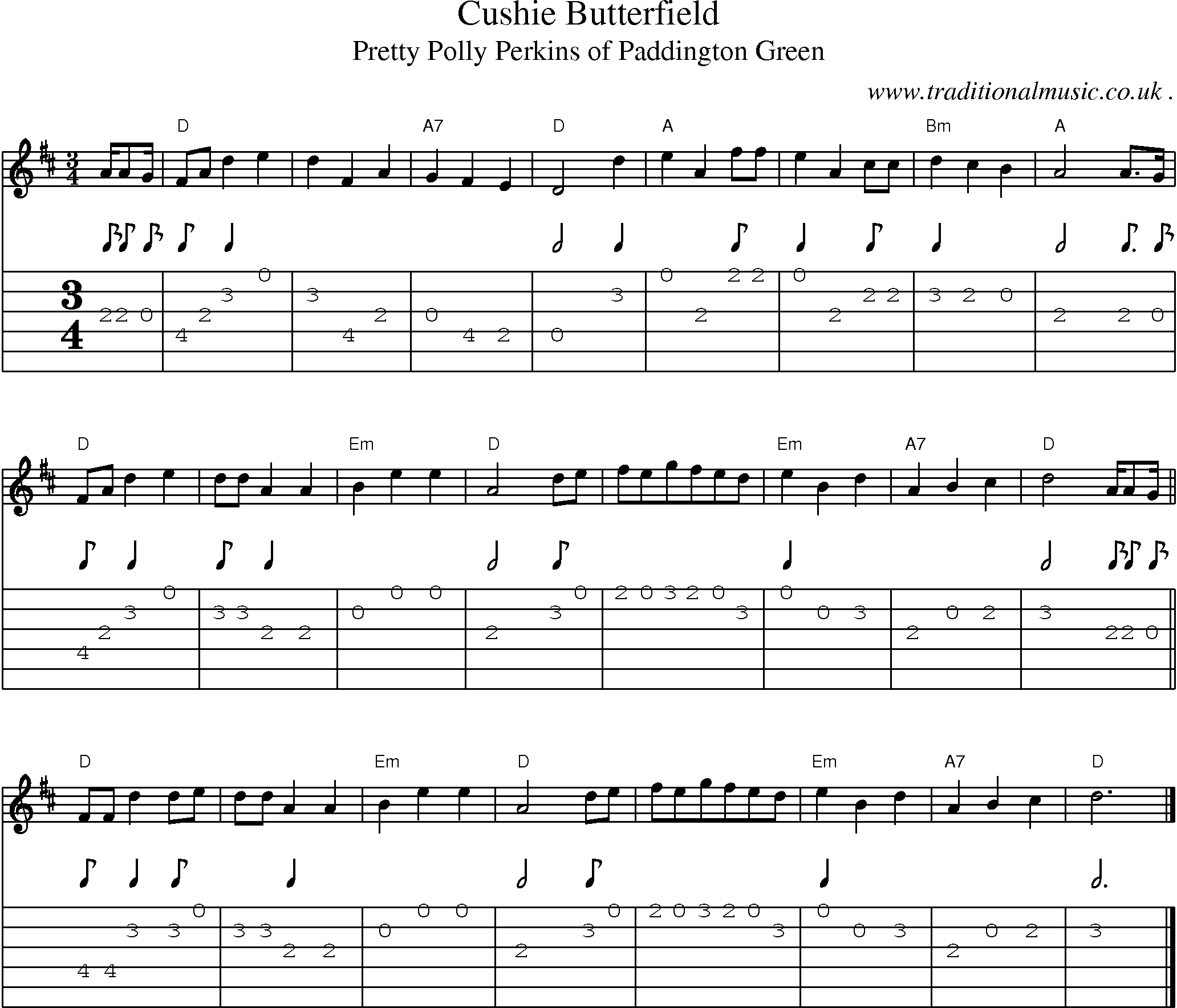 Music Score and Guitar Tabs for Cushie Butterfield