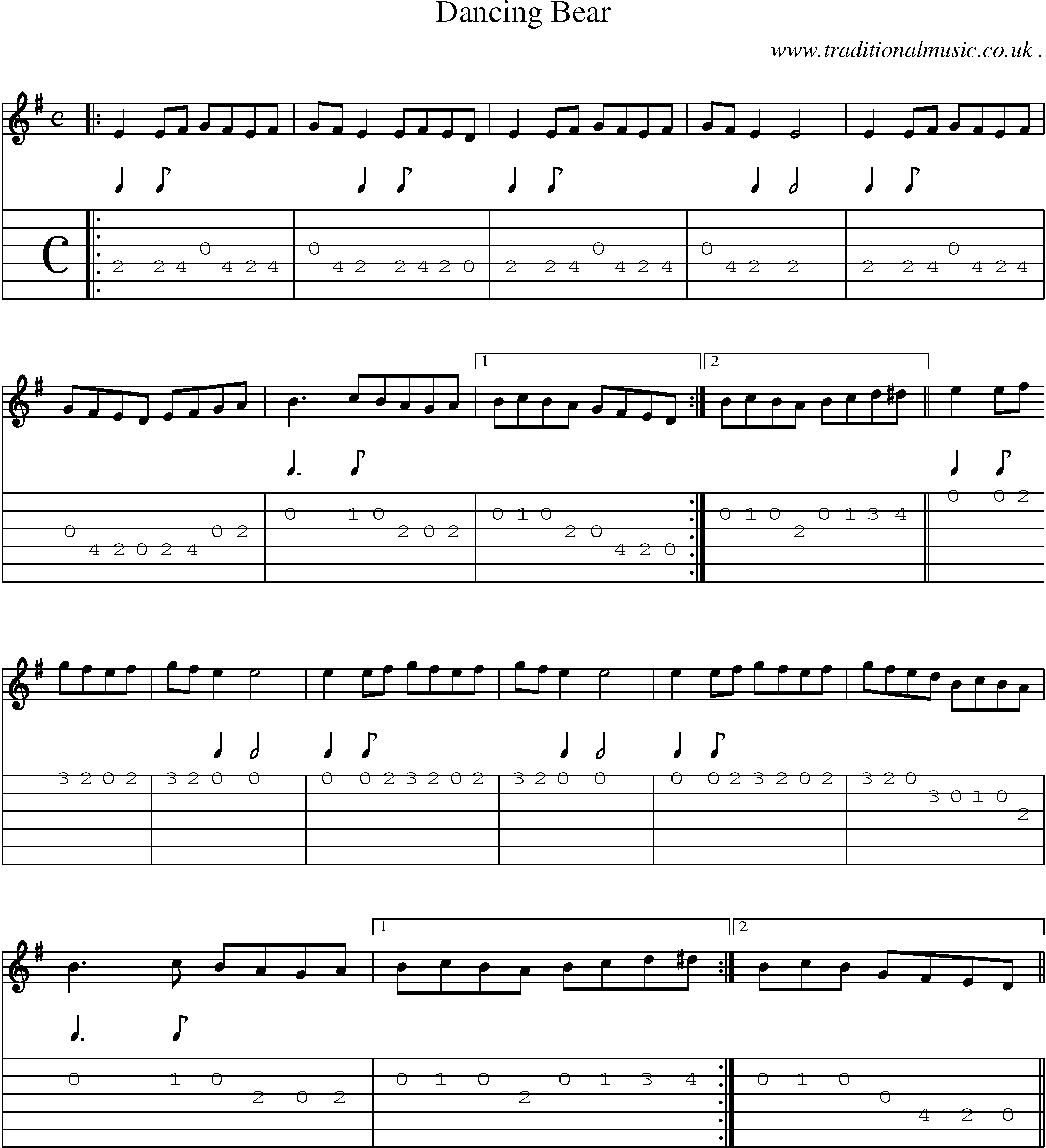 Music Score and Guitar Tabs for Dancing Bear