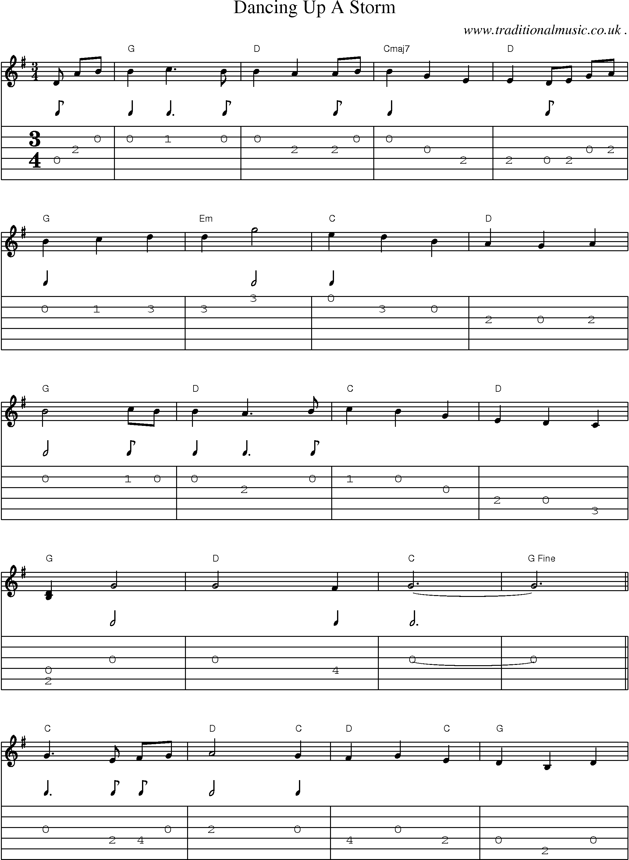 Music Score and Guitar Tabs for Dancing Up A Storm