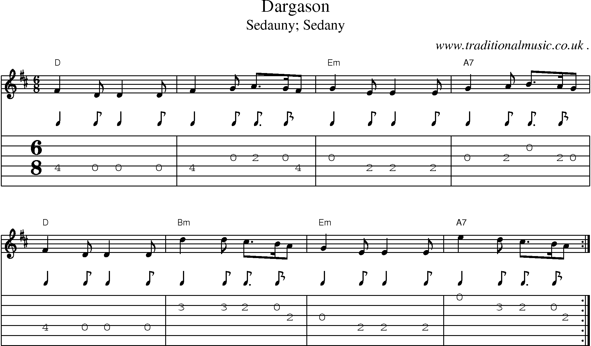 Music Score and Guitar Tabs for Dargason