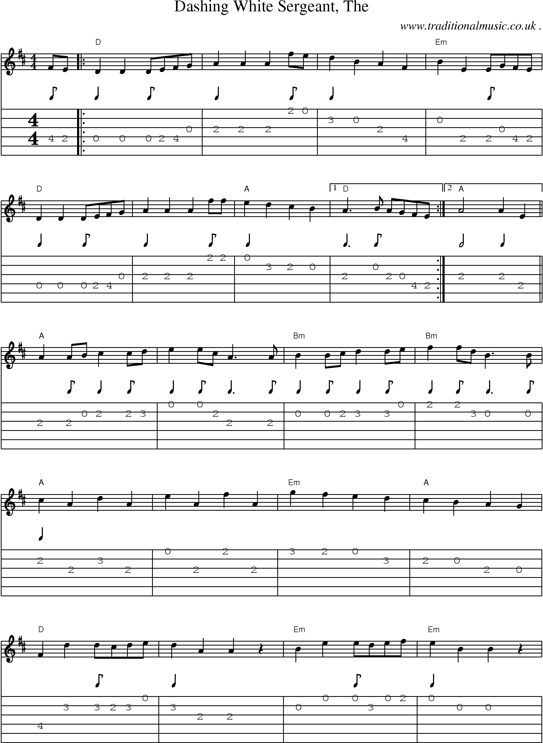 Music Score and Guitar Tabs for Dashing White Sergeant The