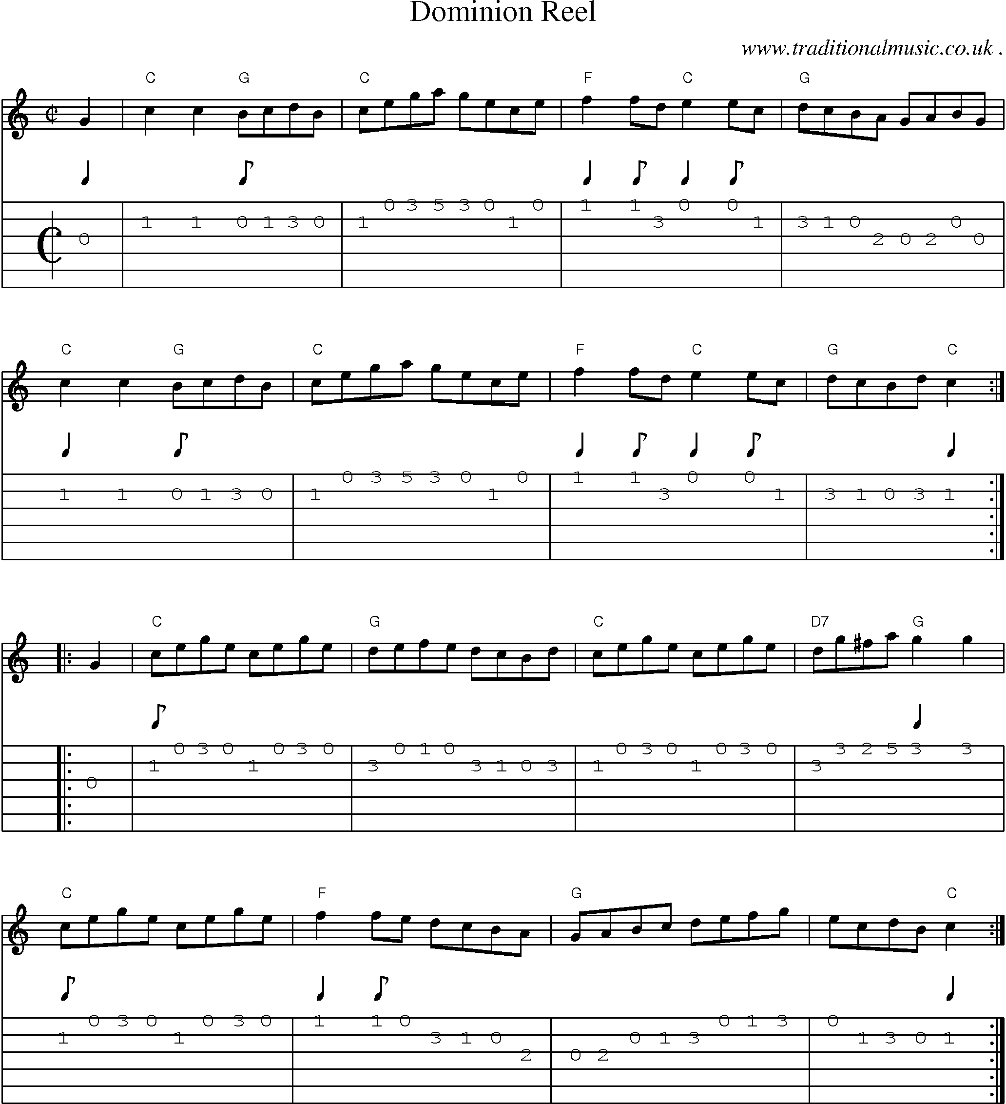 Music Score and Guitar Tabs for Dominion Reel