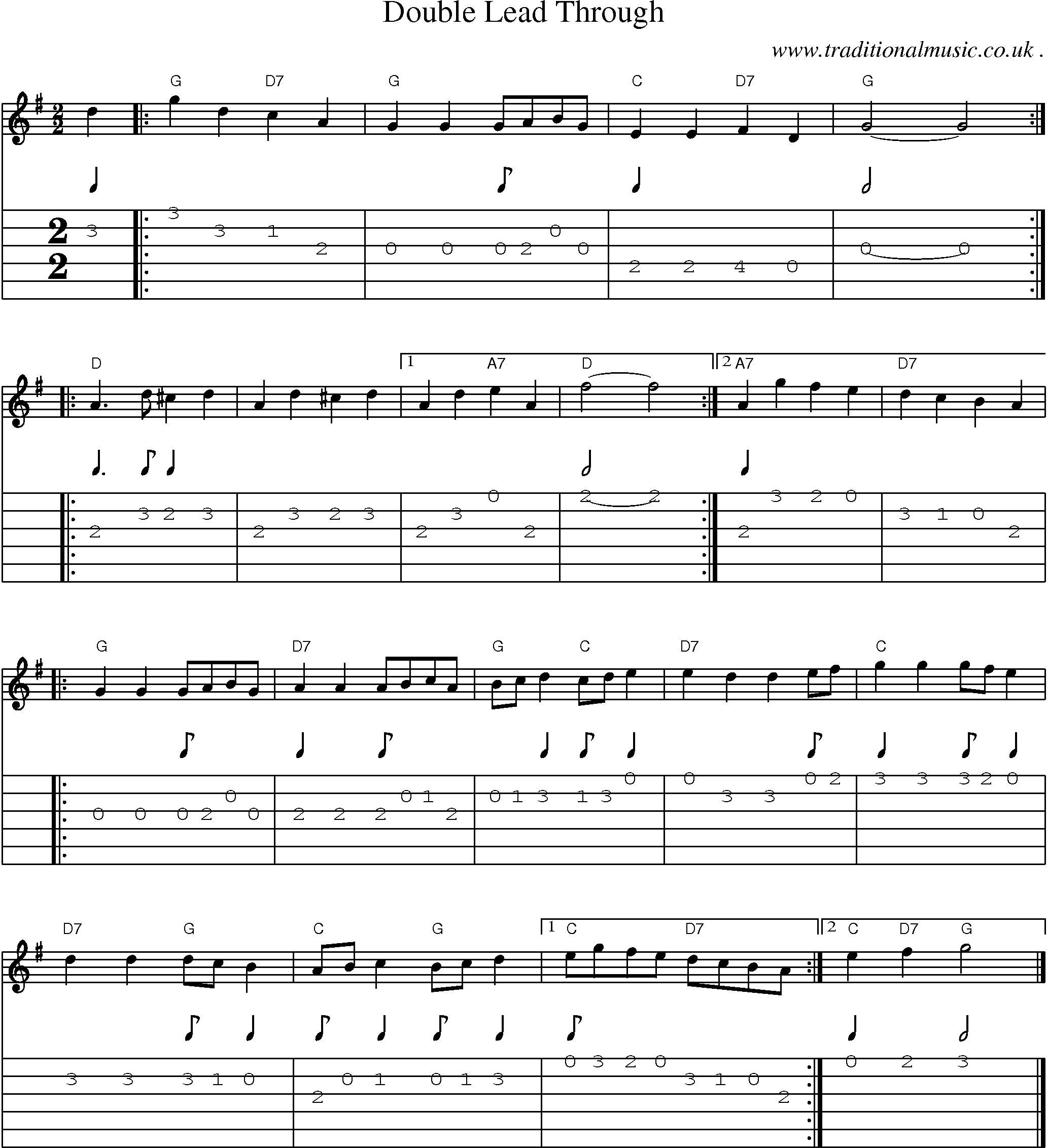Music Score and Guitar Tabs for Double Lead Through