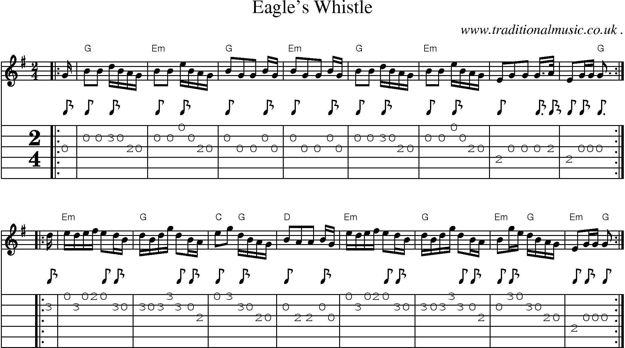 Music Score and Guitar Tabs for Eagles Whistle
