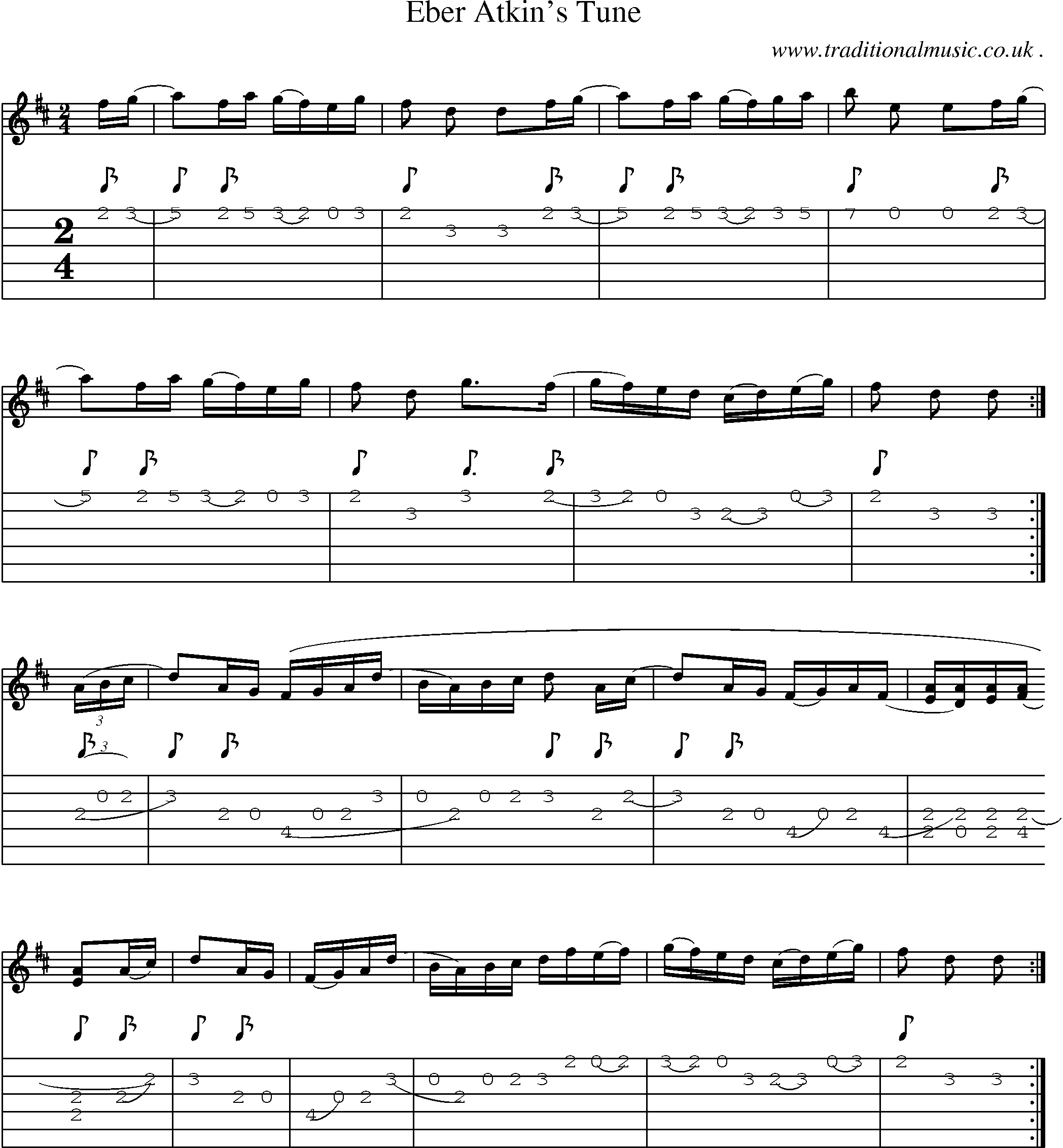 Music Score and Guitar Tabs for Eber Atkins Tune