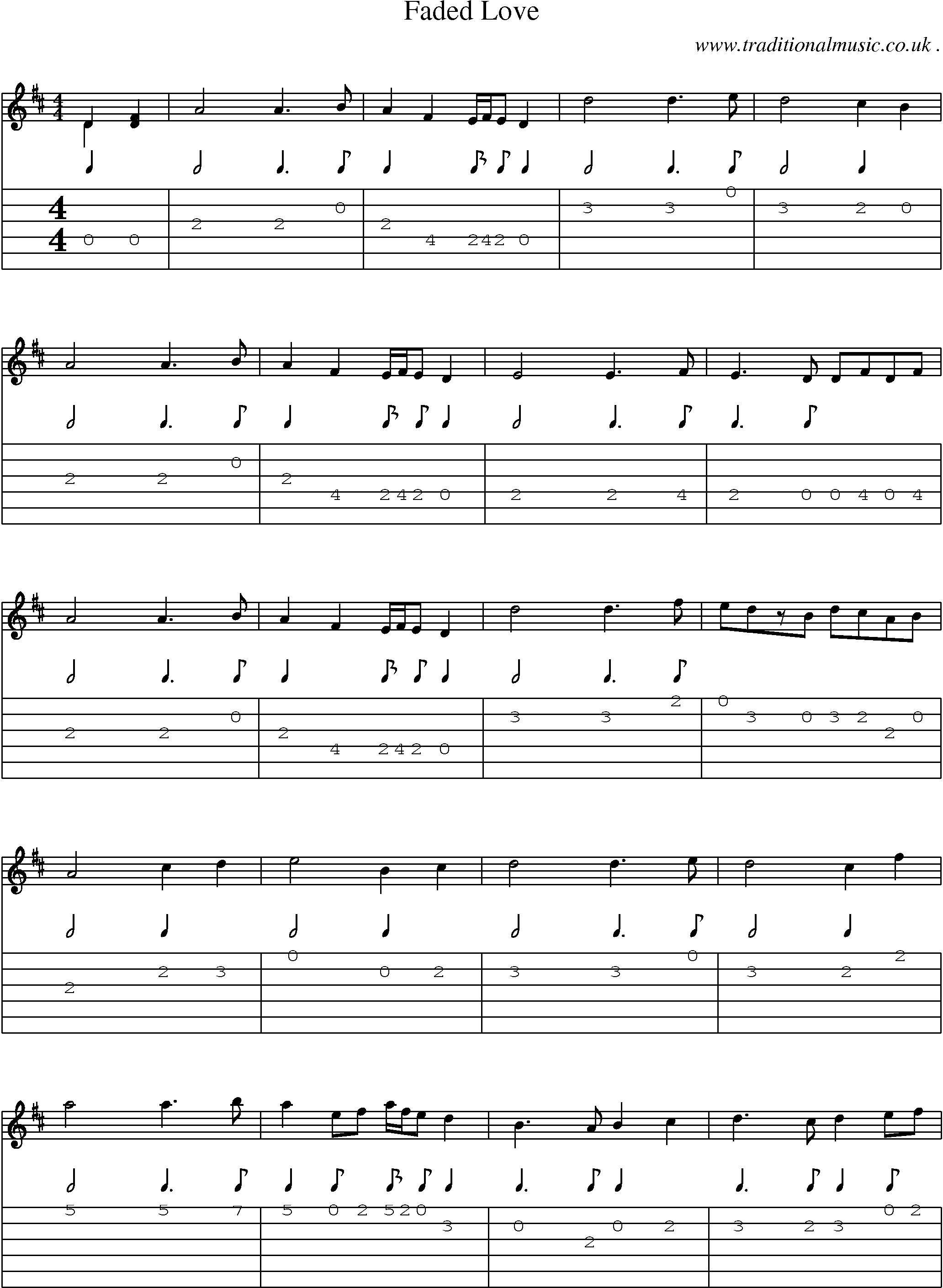 Music Score and Guitar Tabs for Faded Love