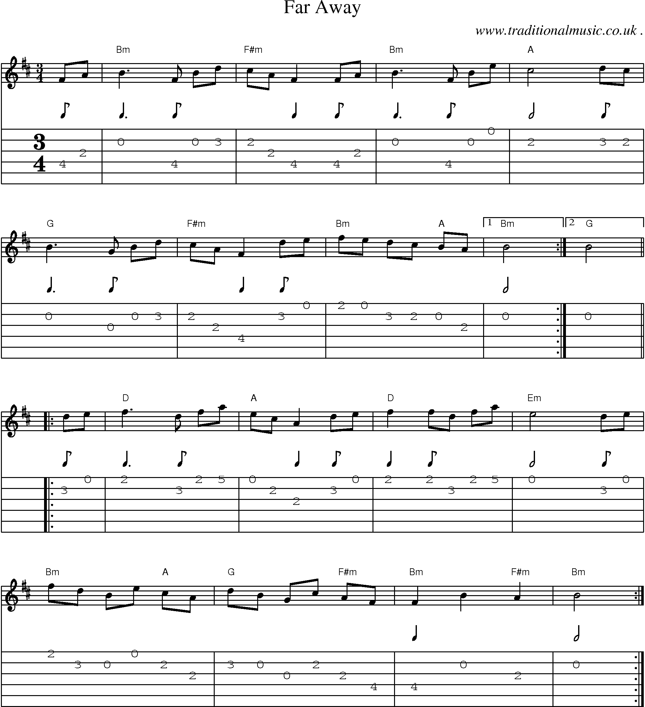 Music Score and Guitar Tabs for Far Away