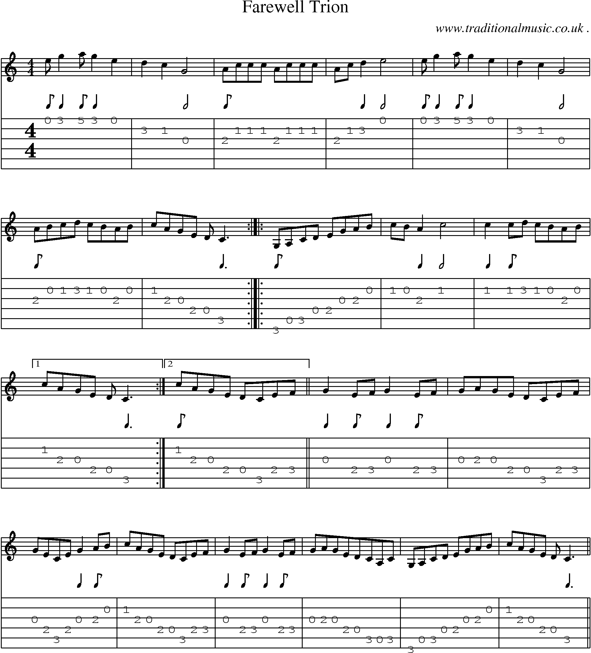 Music Score and Guitar Tabs for Farewell Trion