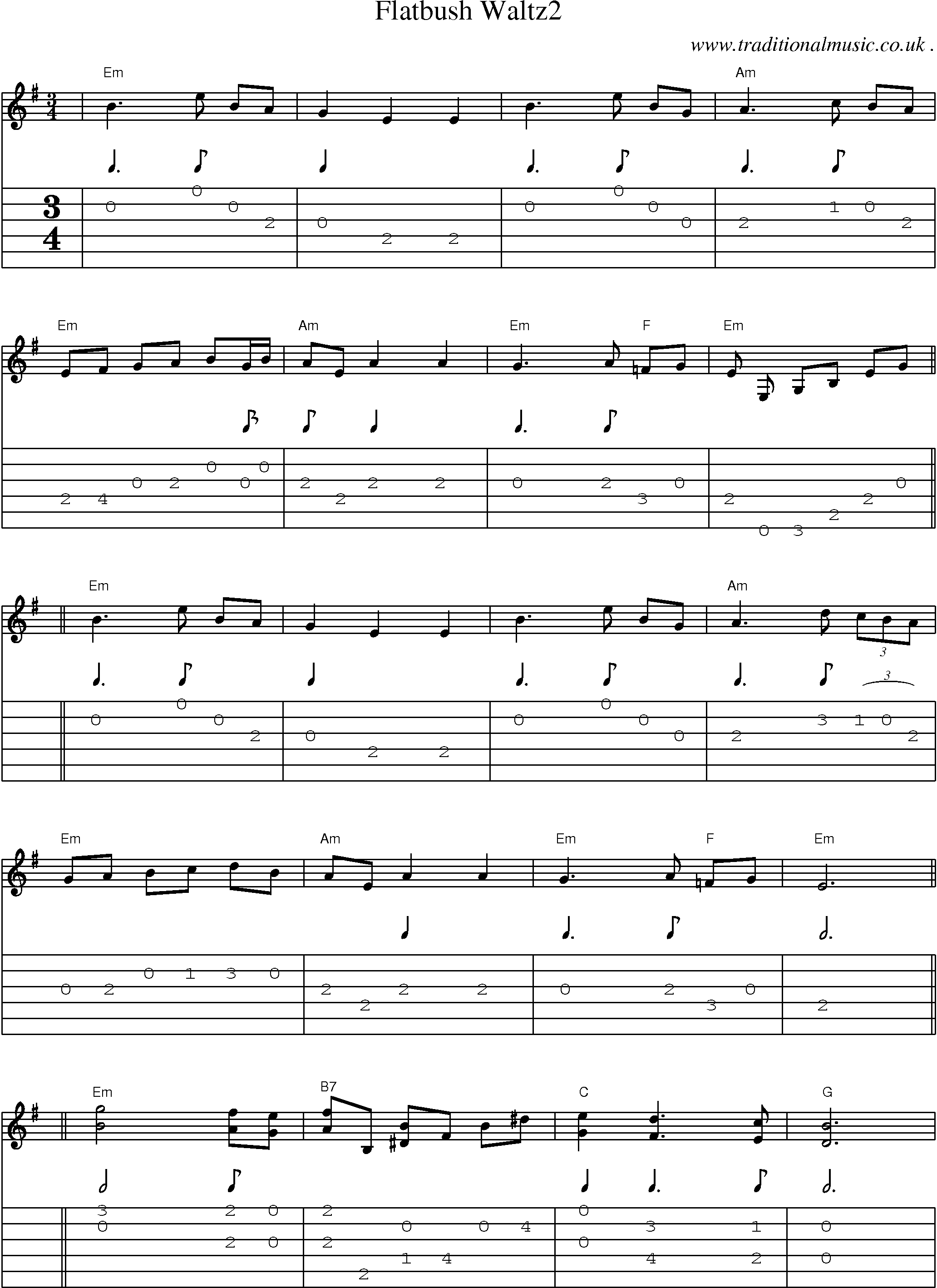 Music Score and Guitar Tabs for Flatbush Waltz2