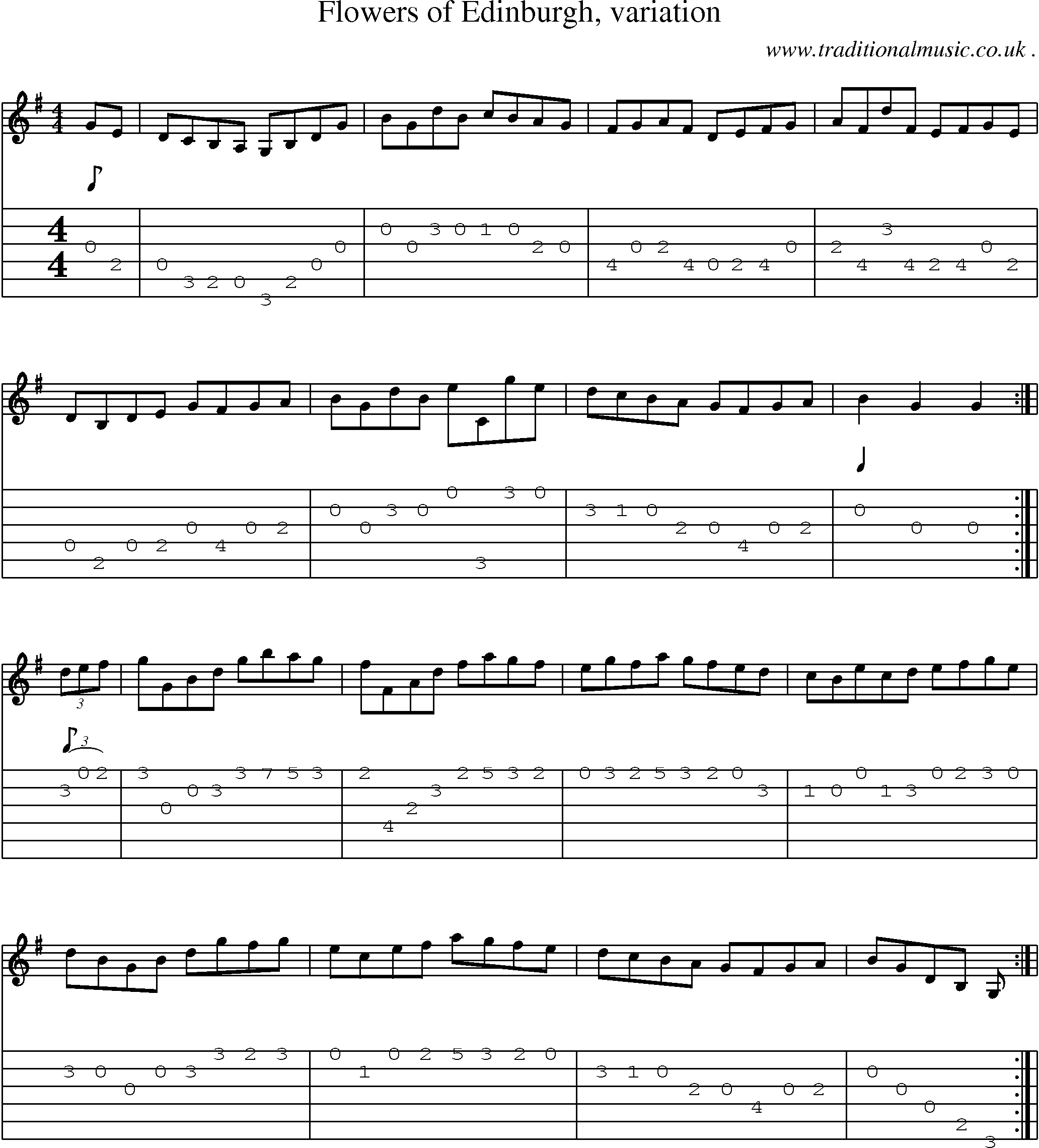 Music Score and Guitar Tabs for Flowers Of Edinburgh Variation