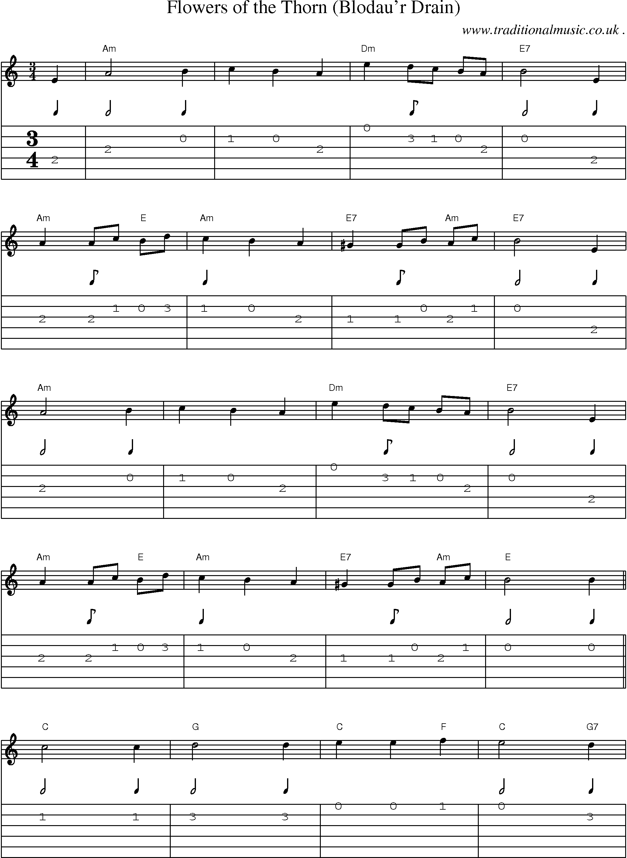 Music Score and Guitar Tabs for Flowers Of The Thorn (blodaur Drain)