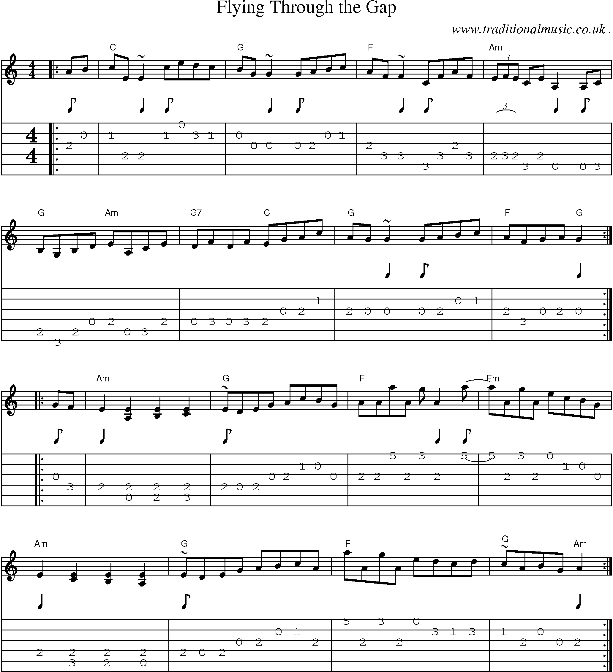 Music Score and Guitar Tabs for Flying Through The Gap