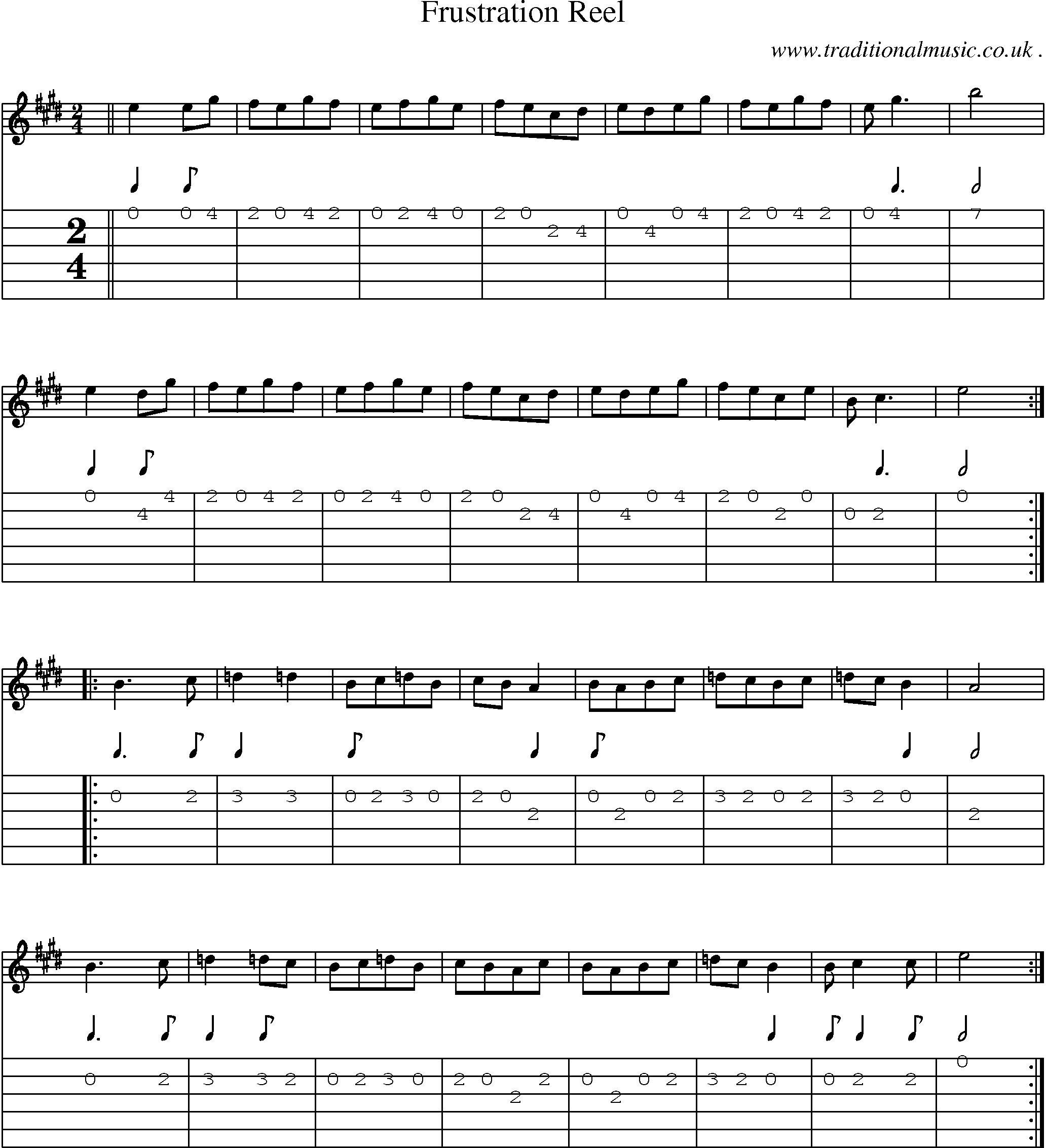 Music Score and Guitar Tabs for Frustration Reel