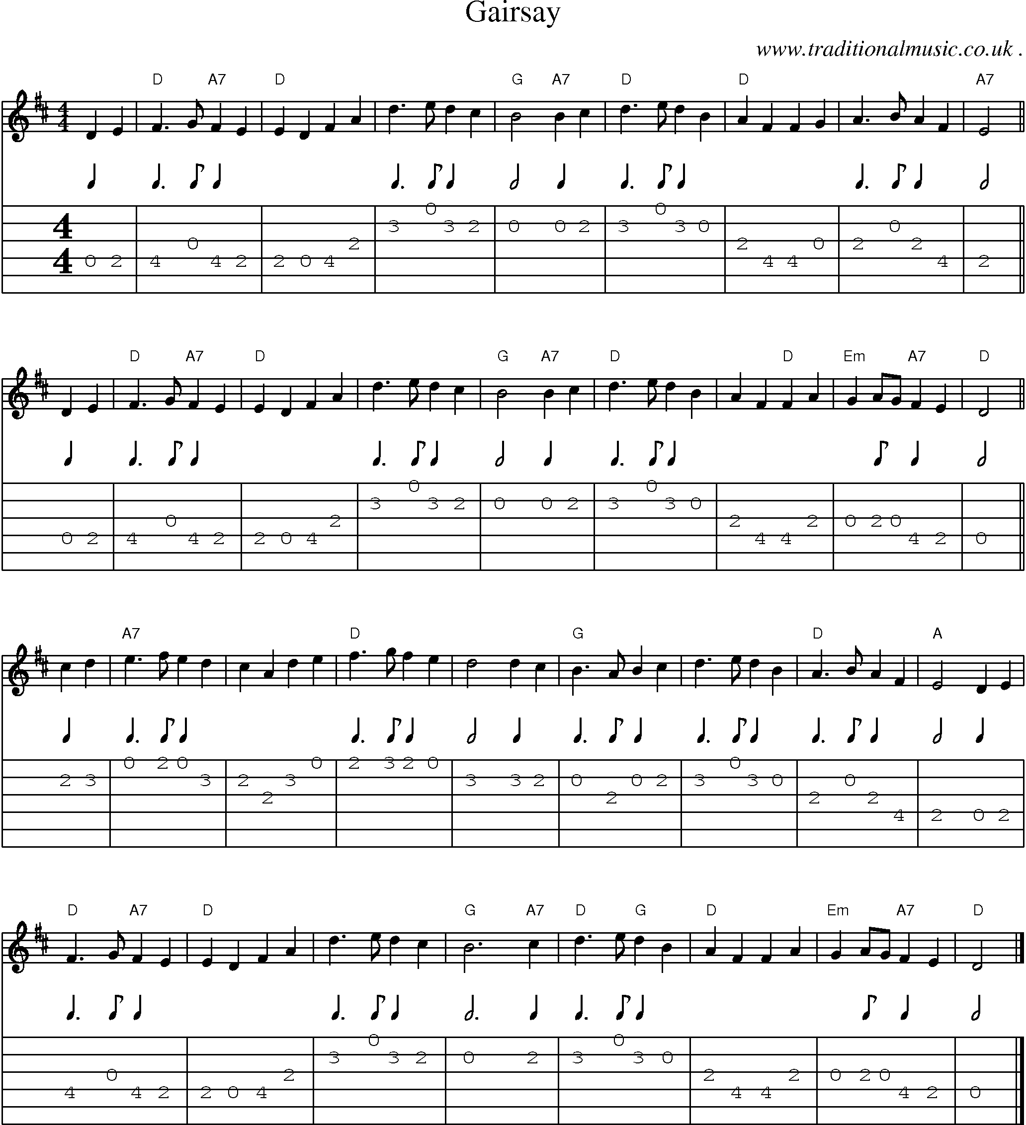 Music Score and Guitar Tabs for Gairsay