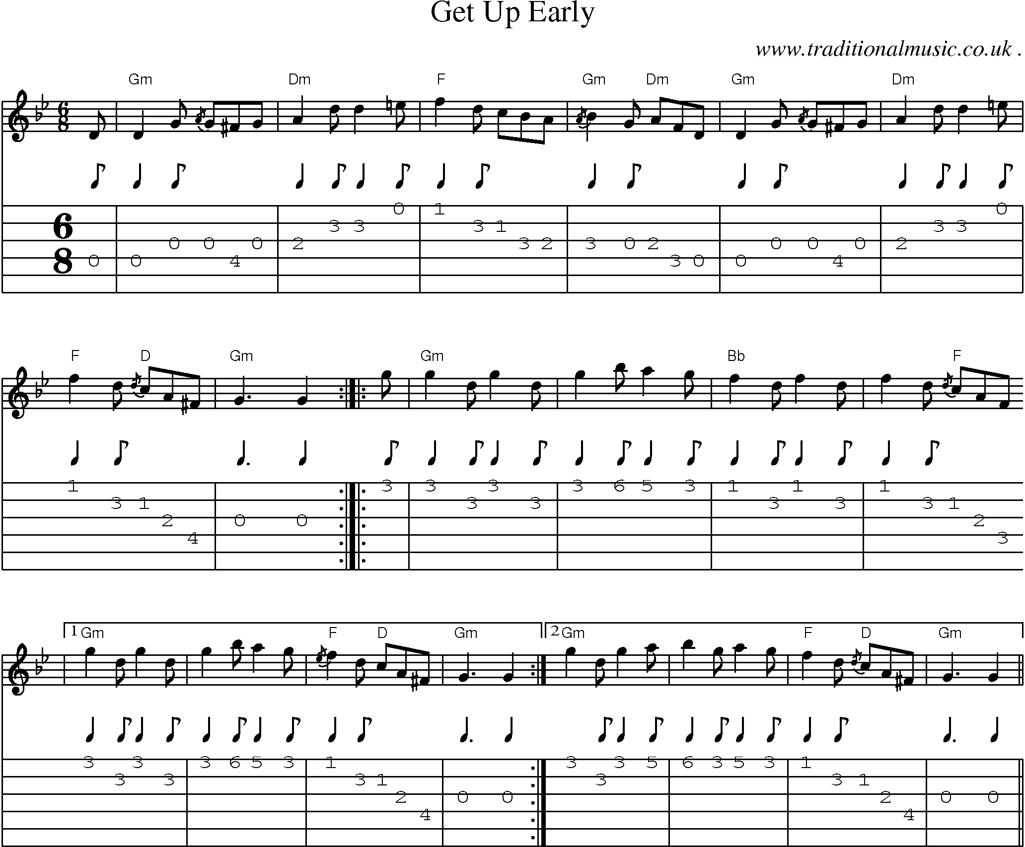 Music Score and Guitar Tabs for Get Up Early