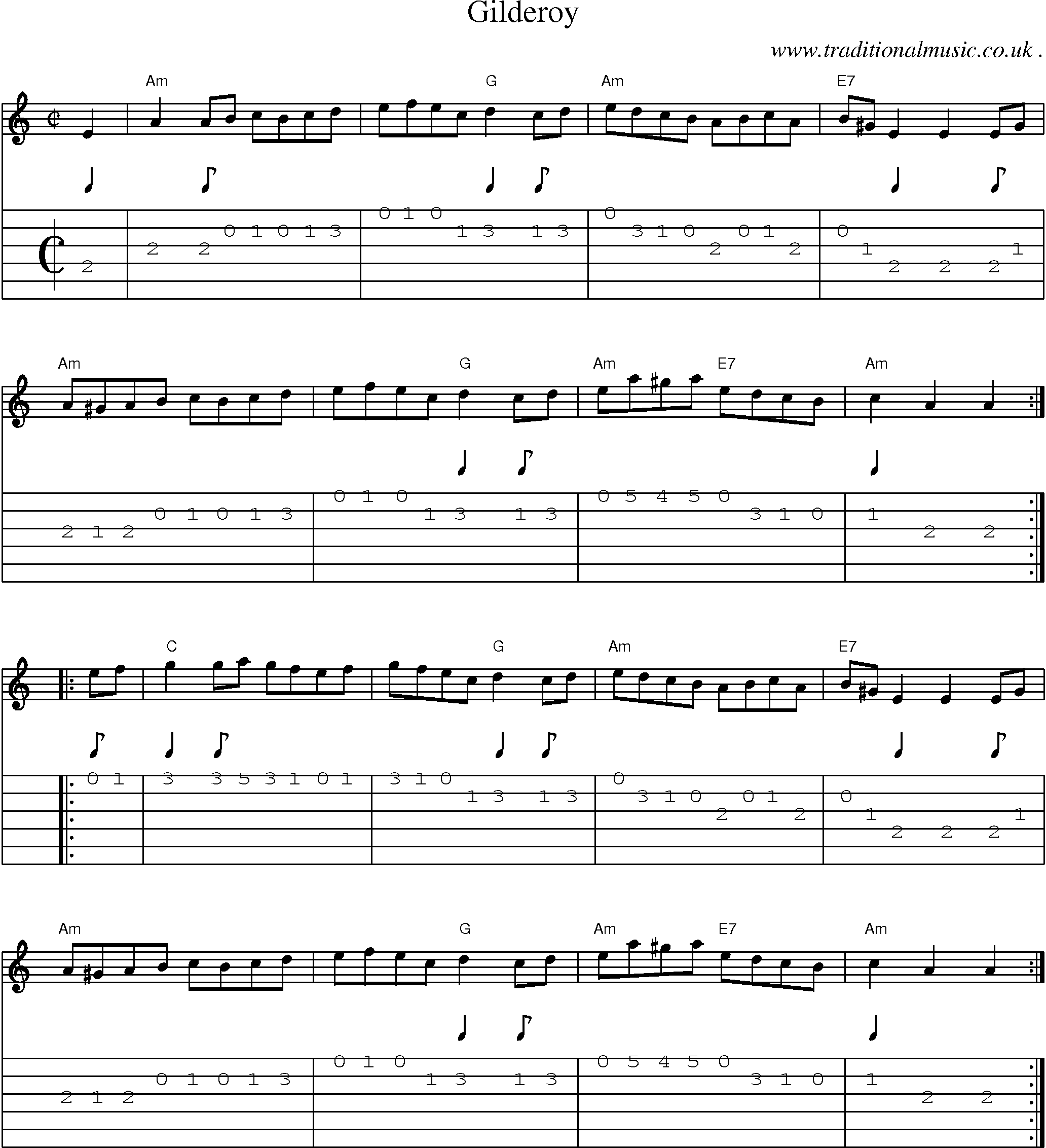 Music Score and Guitar Tabs for Gilderoy
