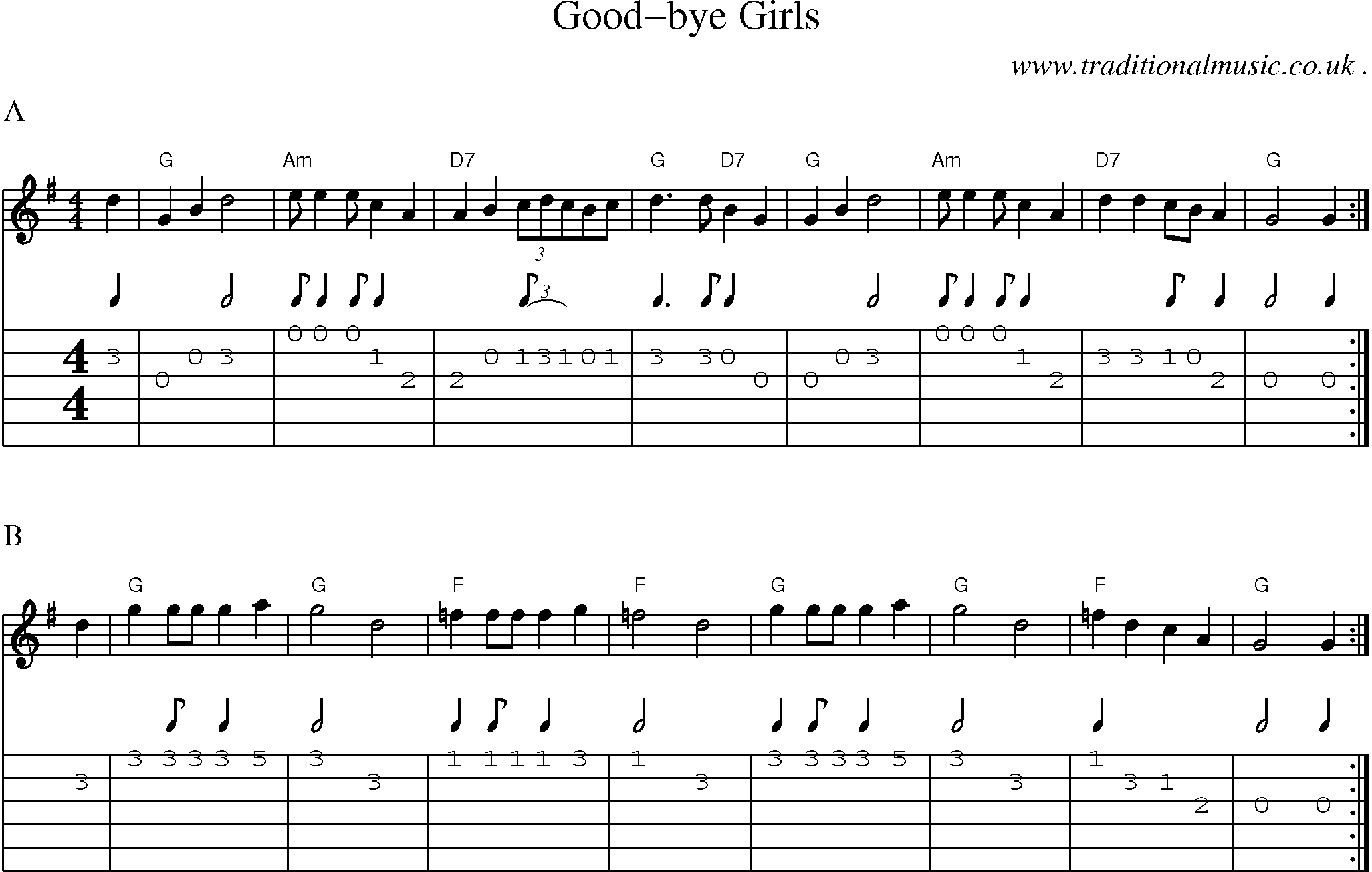 Music Score and Guitar Tabs for Good-bye Girls