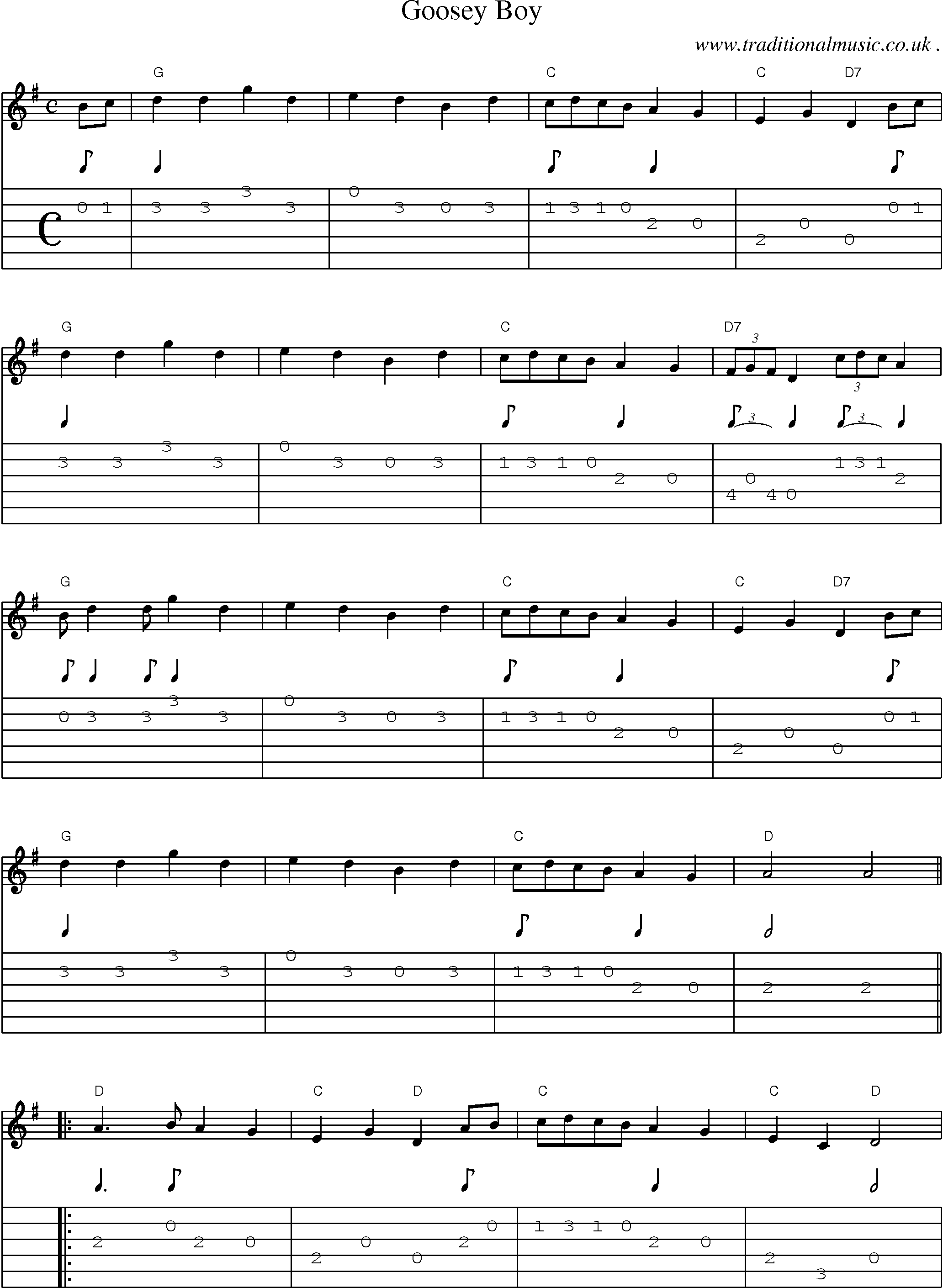 Music Score and Guitar Tabs for Goosey Boy