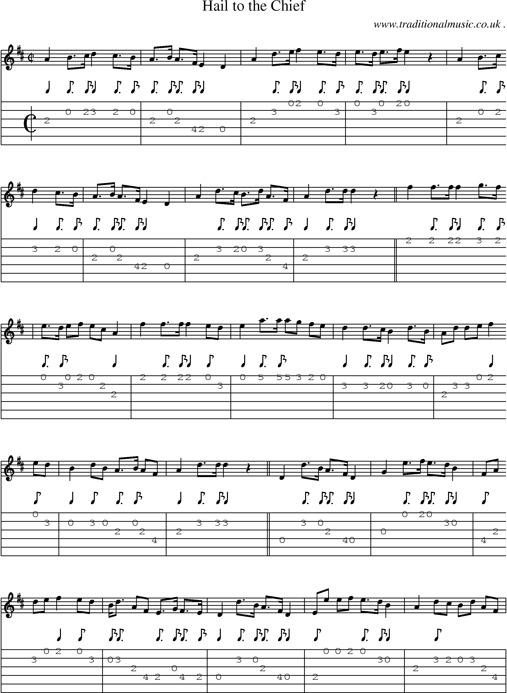 Music Score and Guitar Tabs for Hail To The Chief