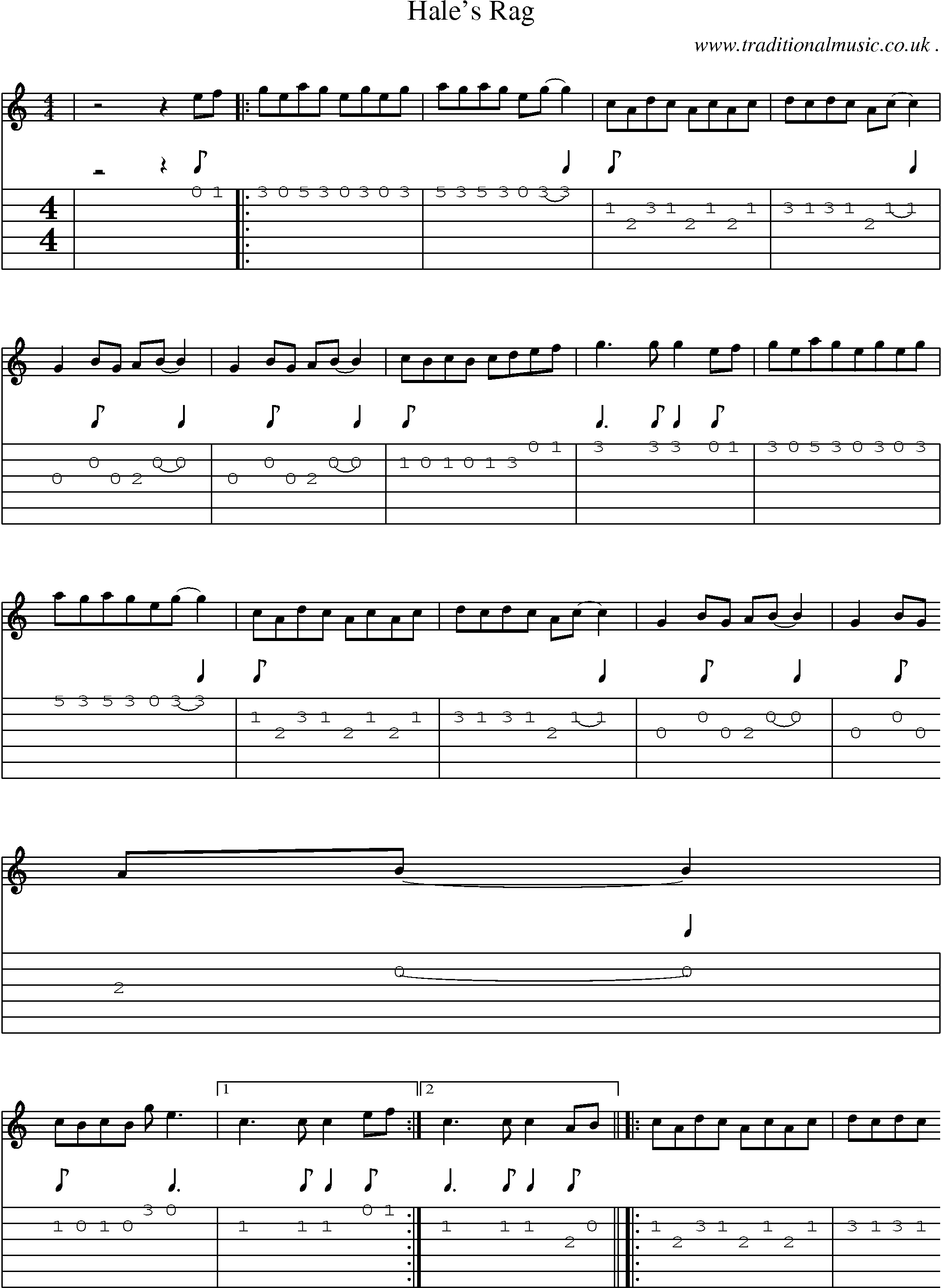 Music Score and Guitar Tabs for Hales Rag