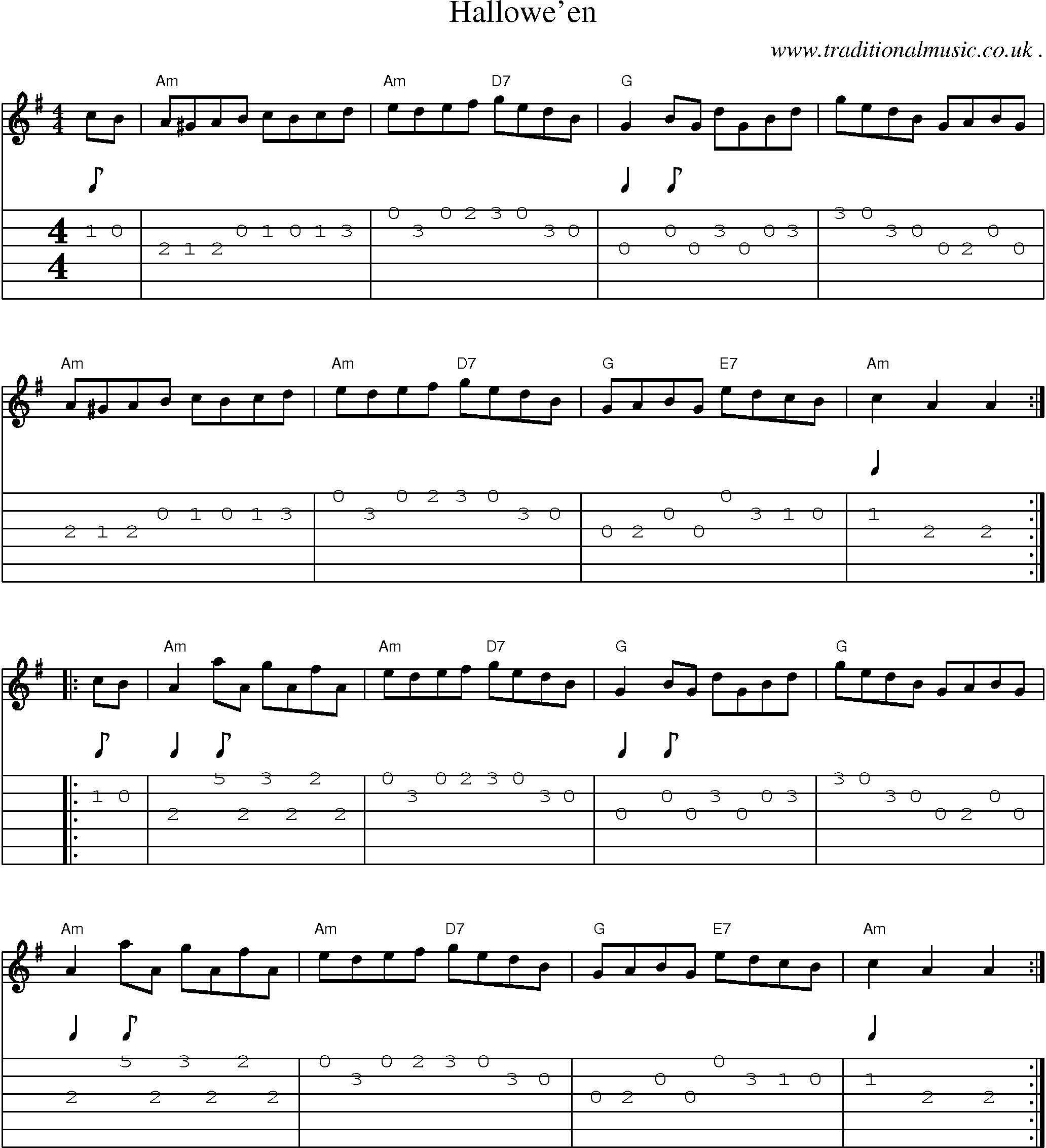 Music Score and Guitar Tabs for Halloween