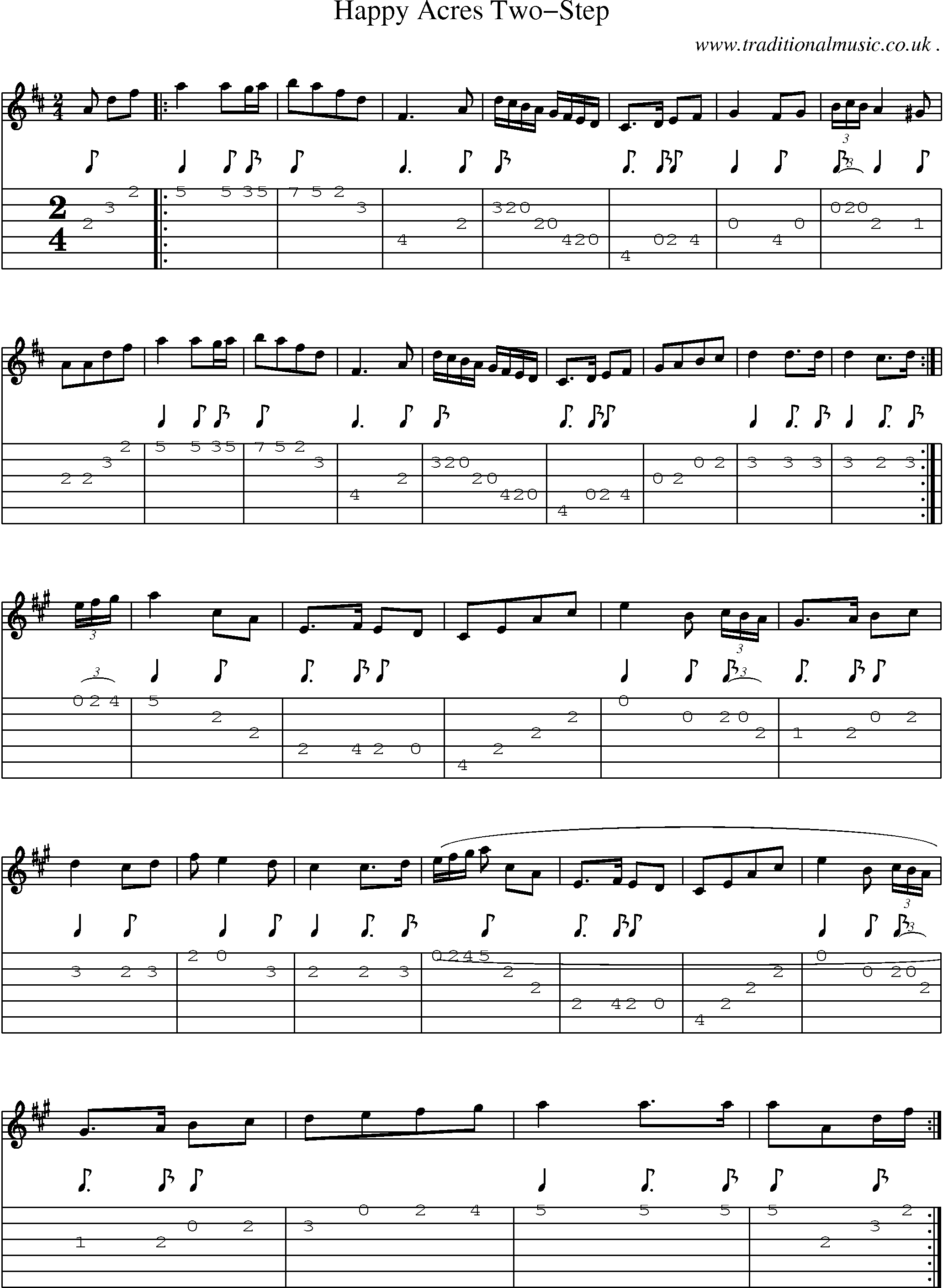 Music Score and Guitar Tabs for Happy Acres Two-step