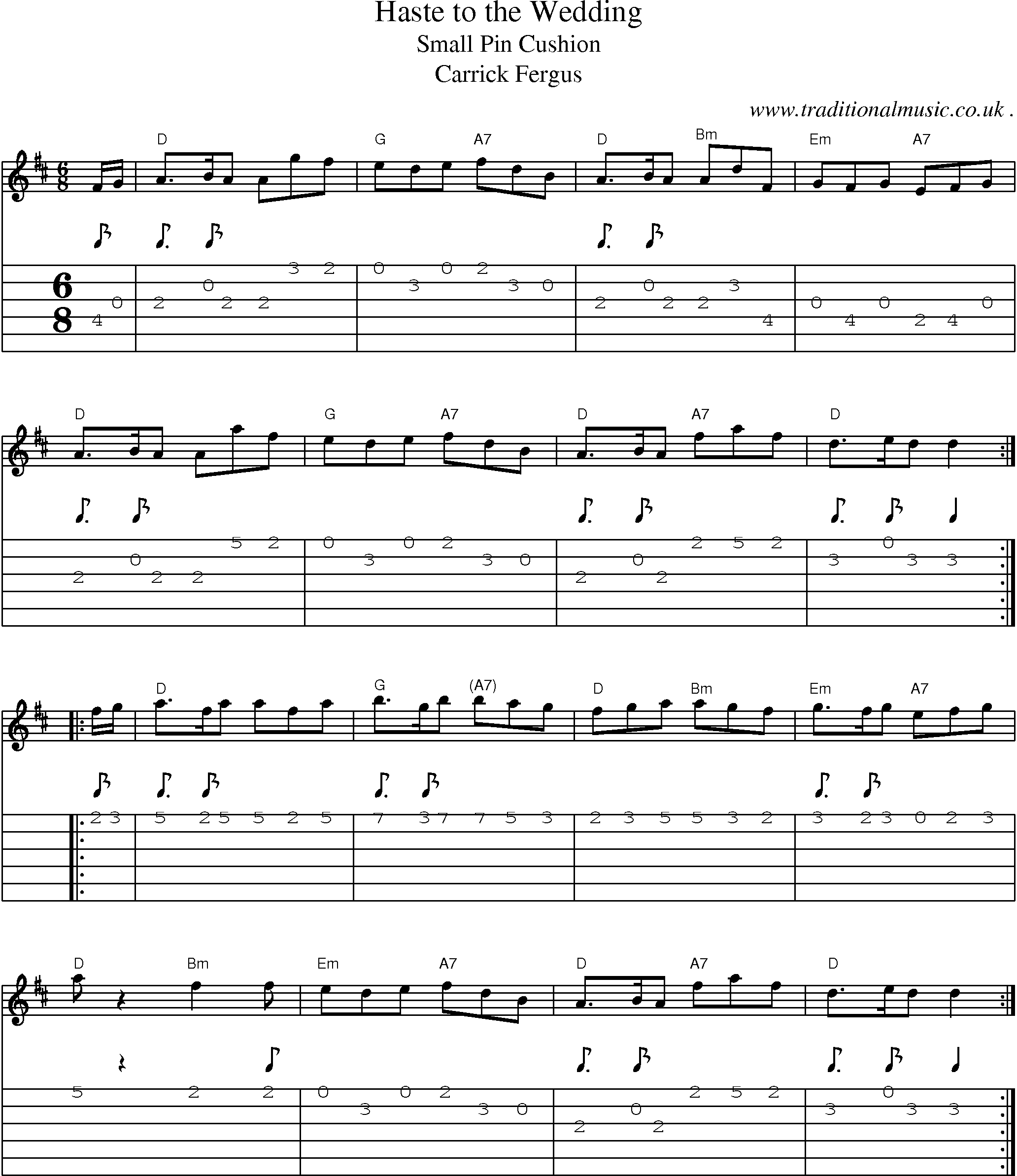 Music Score and Guitar Tabs for Haste To The Wedding